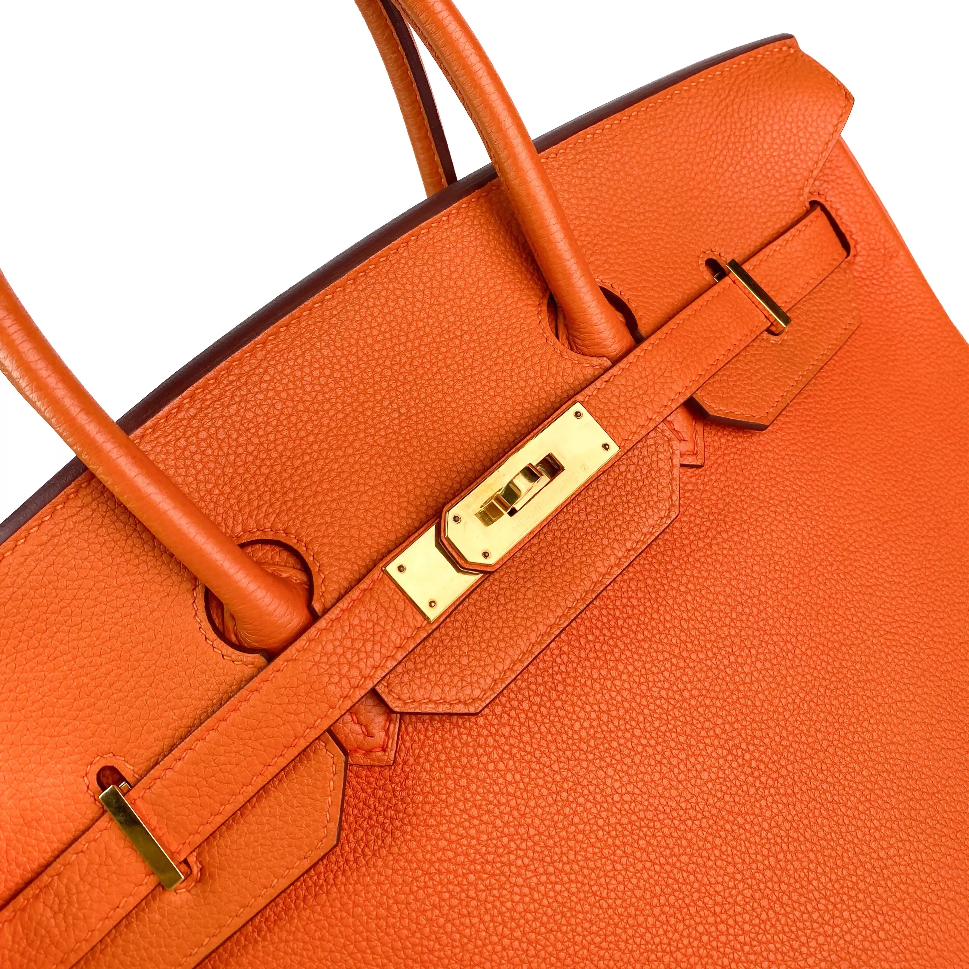 Hermes Birkin 35 in Orange Togo Leather Detail