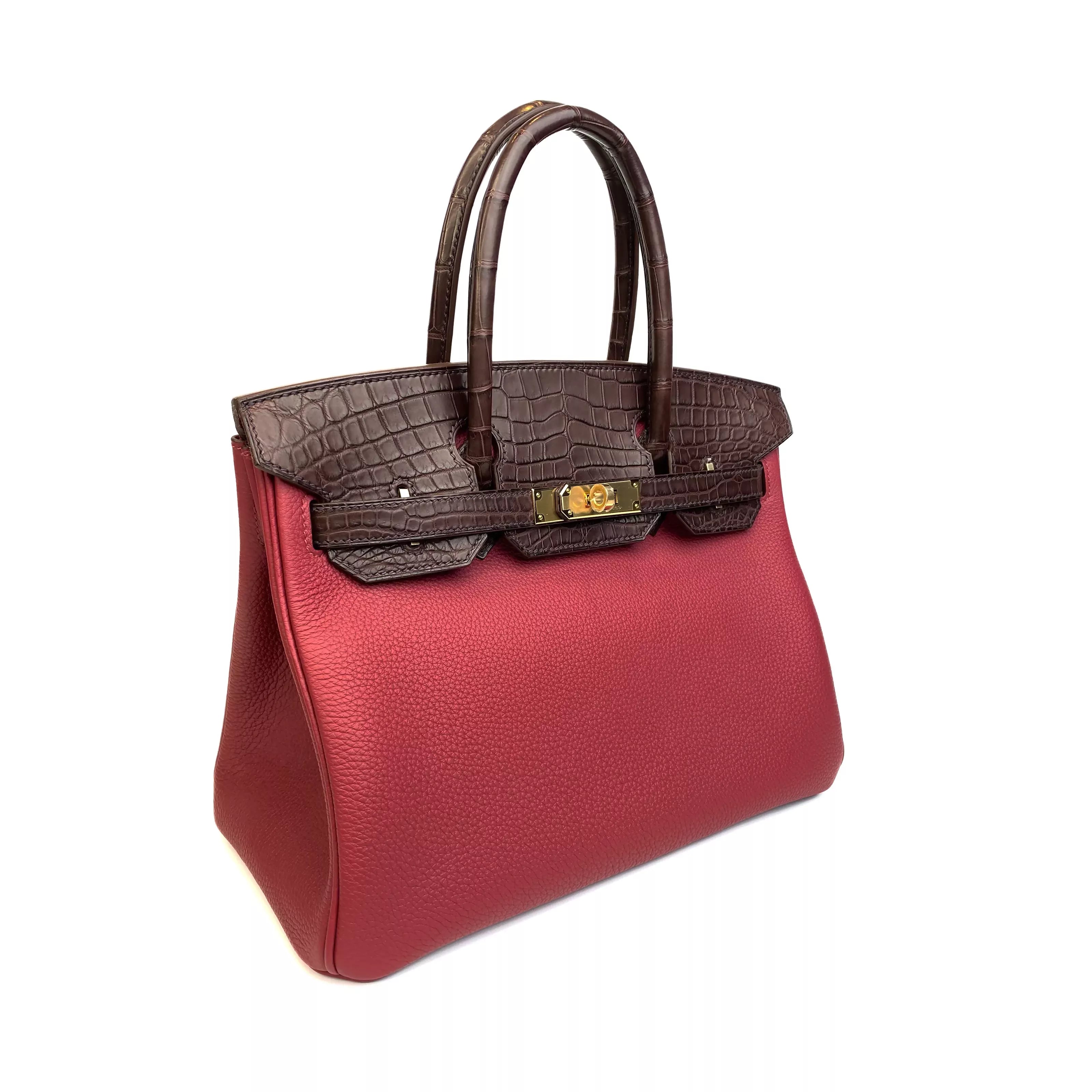 Hermès Birkin 30 Touch Rouge Sellier Matte Alligator and Rouge Grenat Togo Gold Hardware Left