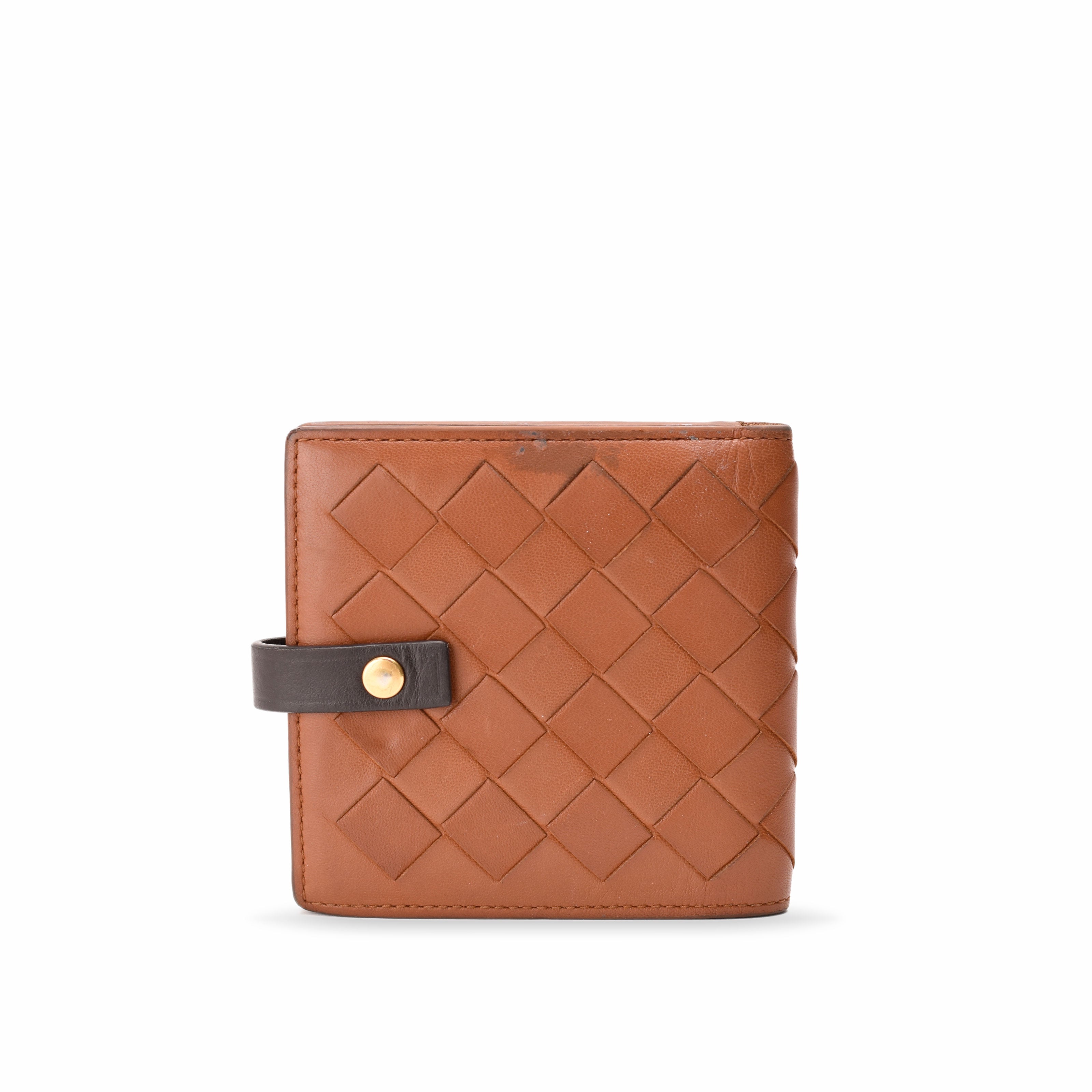 Bottega Veneta Brown Caramel Intreciatto Fold-Over Mini Wallet