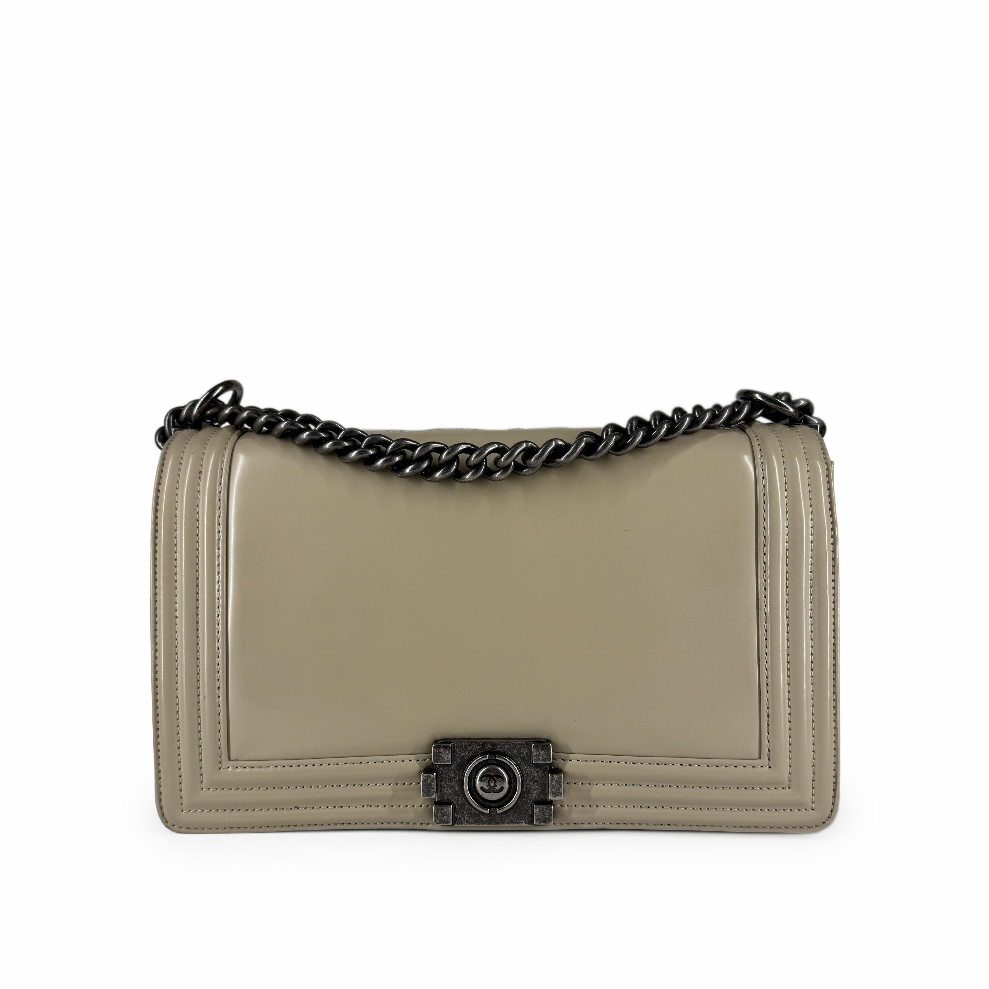 Chanel Boy New Medium Patent Beige RHW Bag