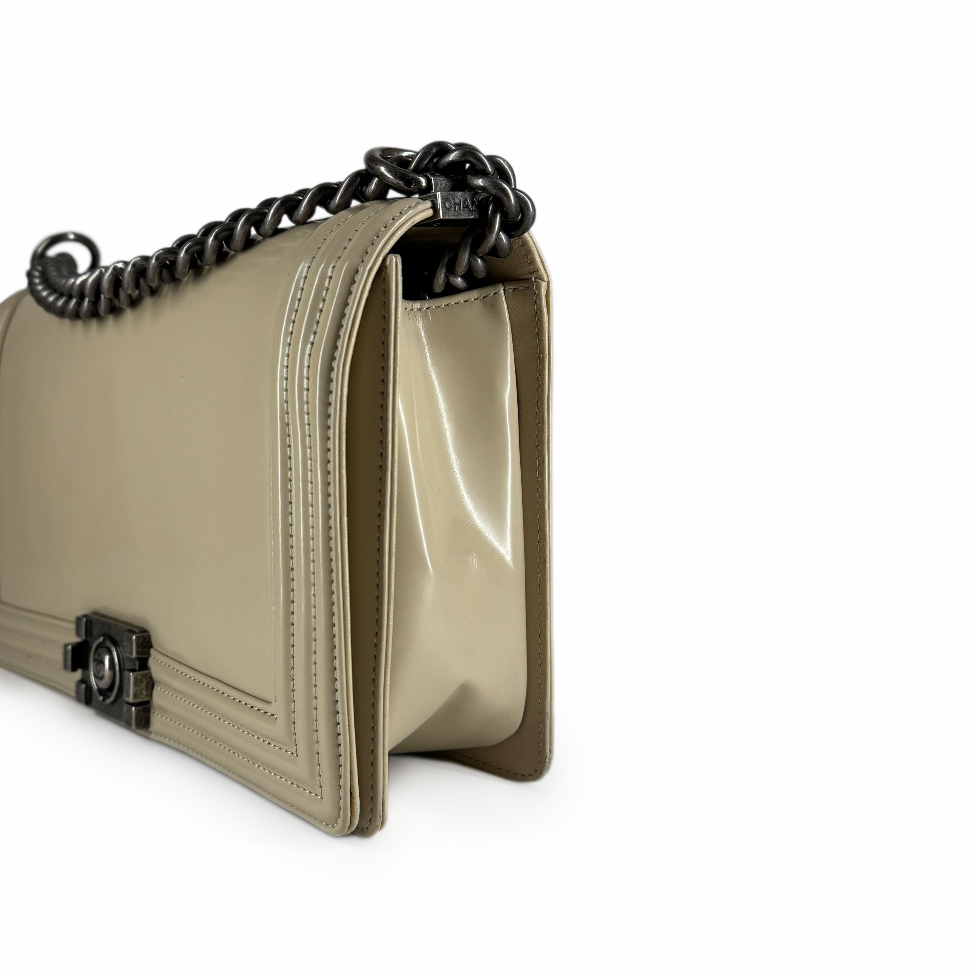 Chanel Boy New Medium Patent Beige RHW Bag