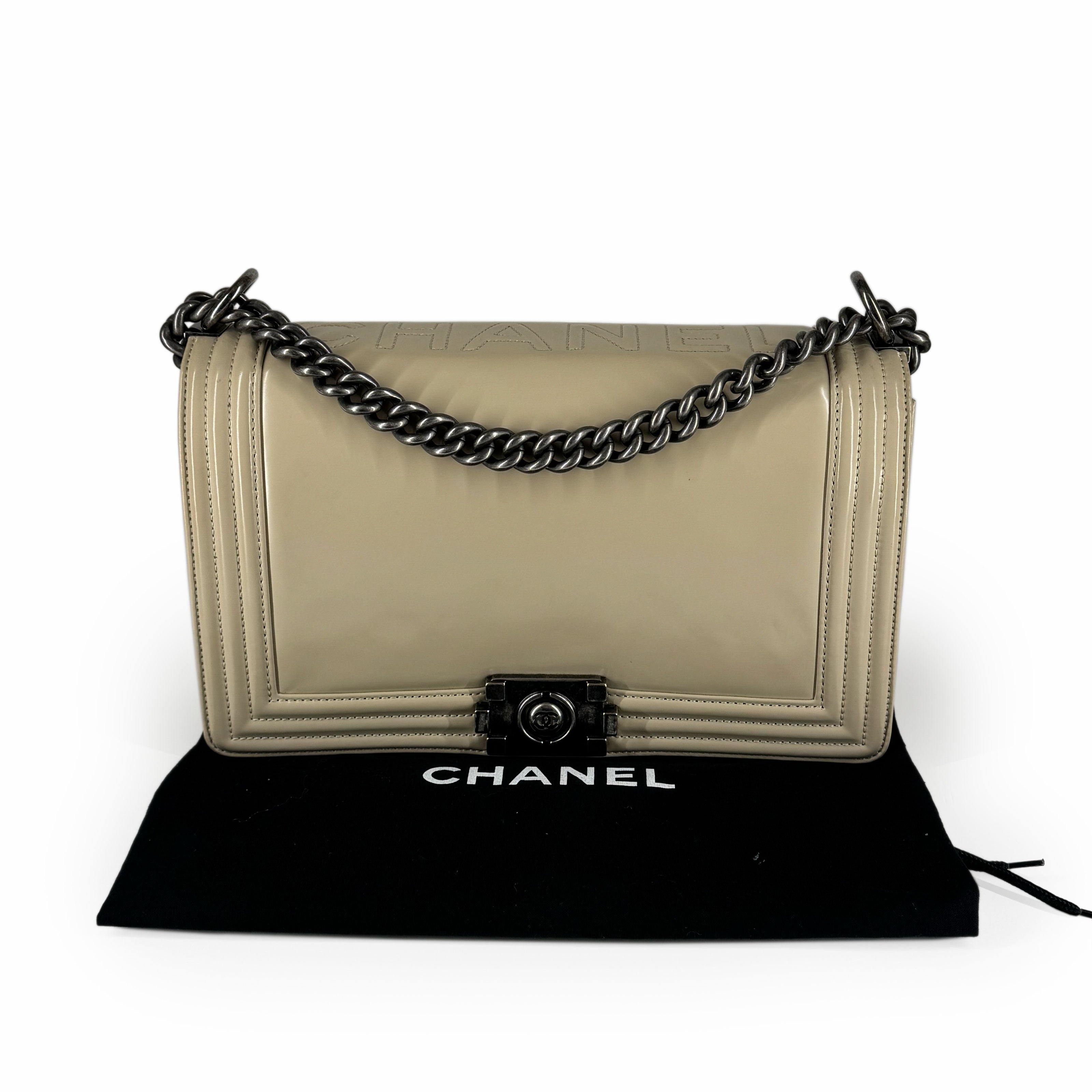 Chanel Boy New Medium Patent Beige RHW Bag