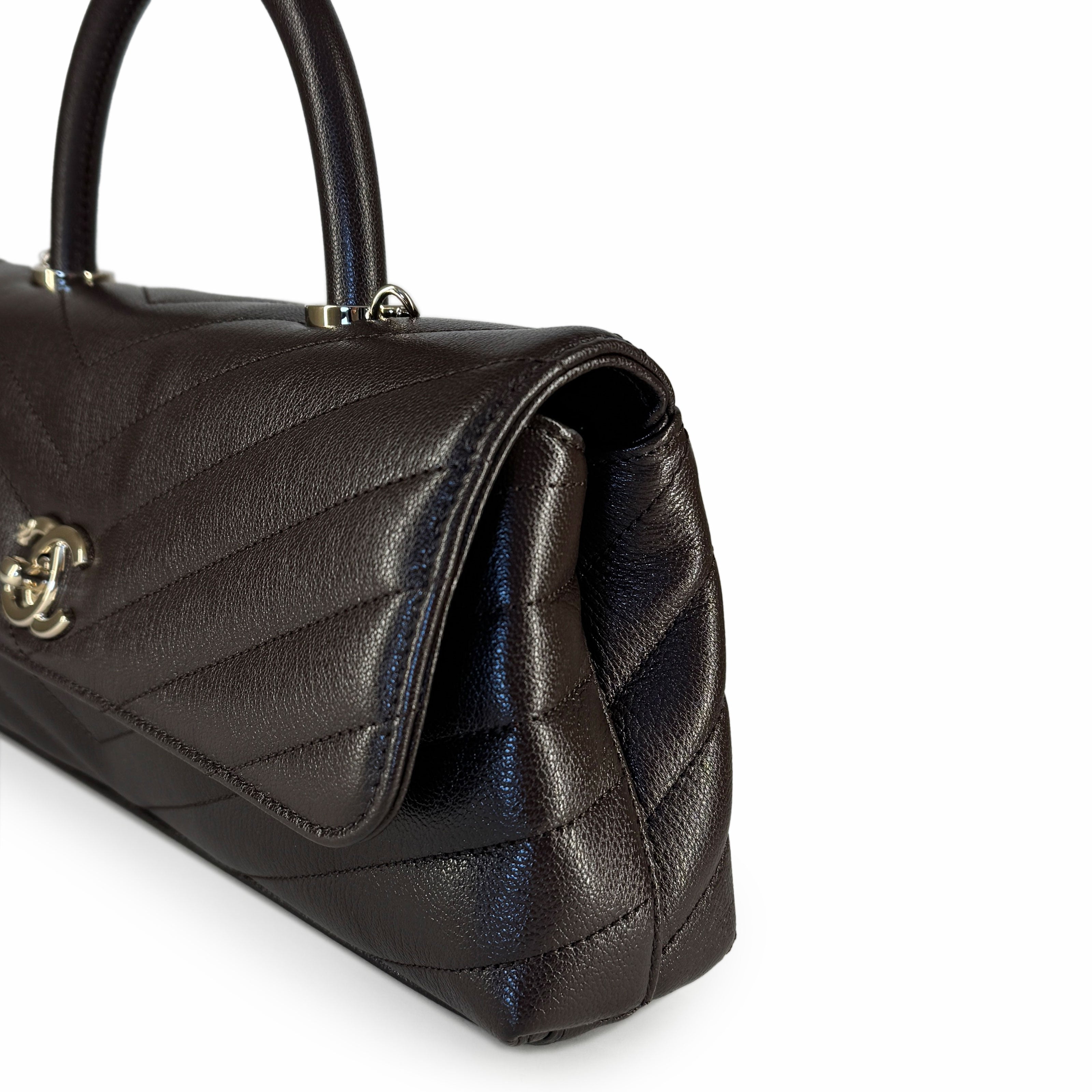 Chanel Maxi Coco Handle Flap Bag Goatskin Dark Brown CHW