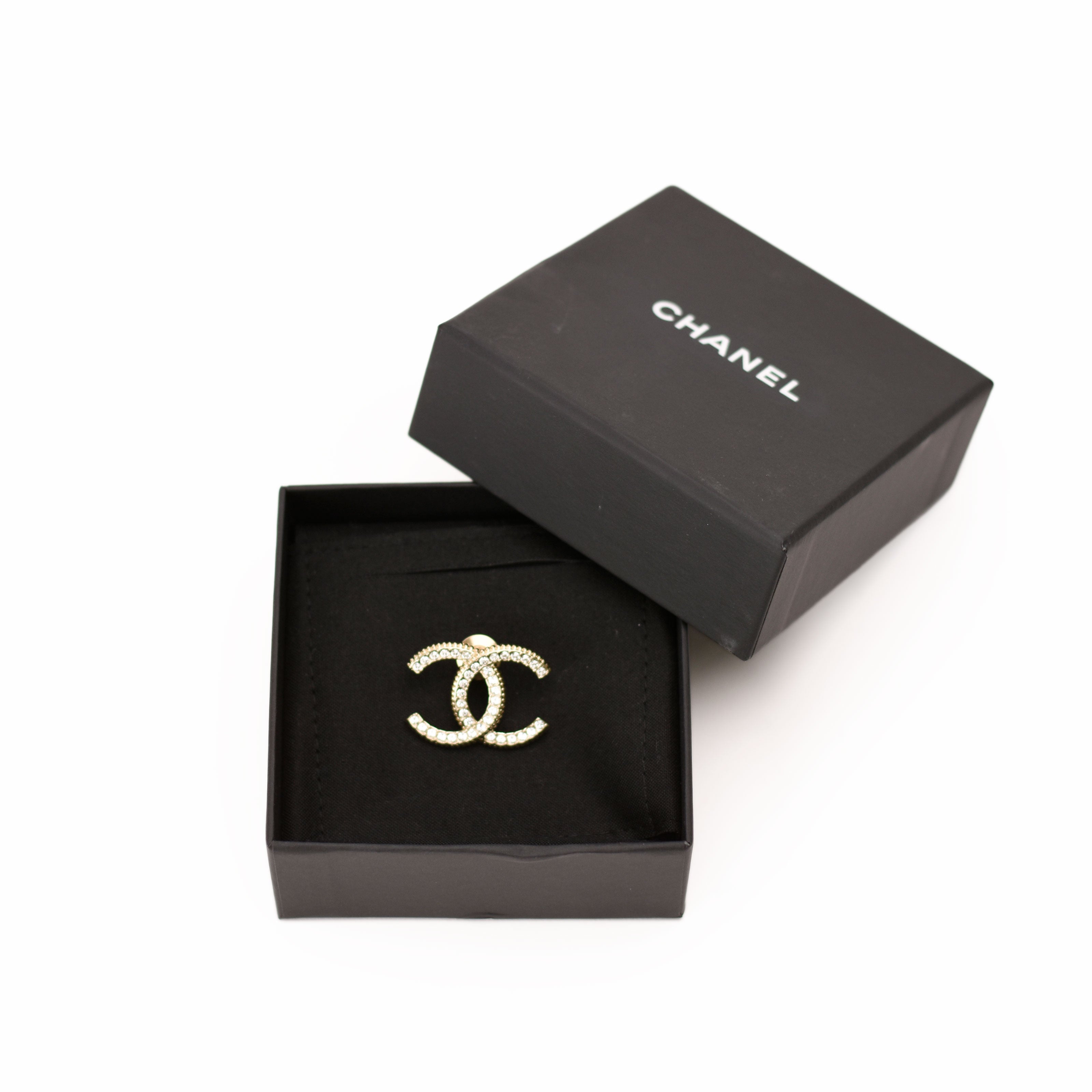 Chanel CC Crystal Champagne Pin Brooch