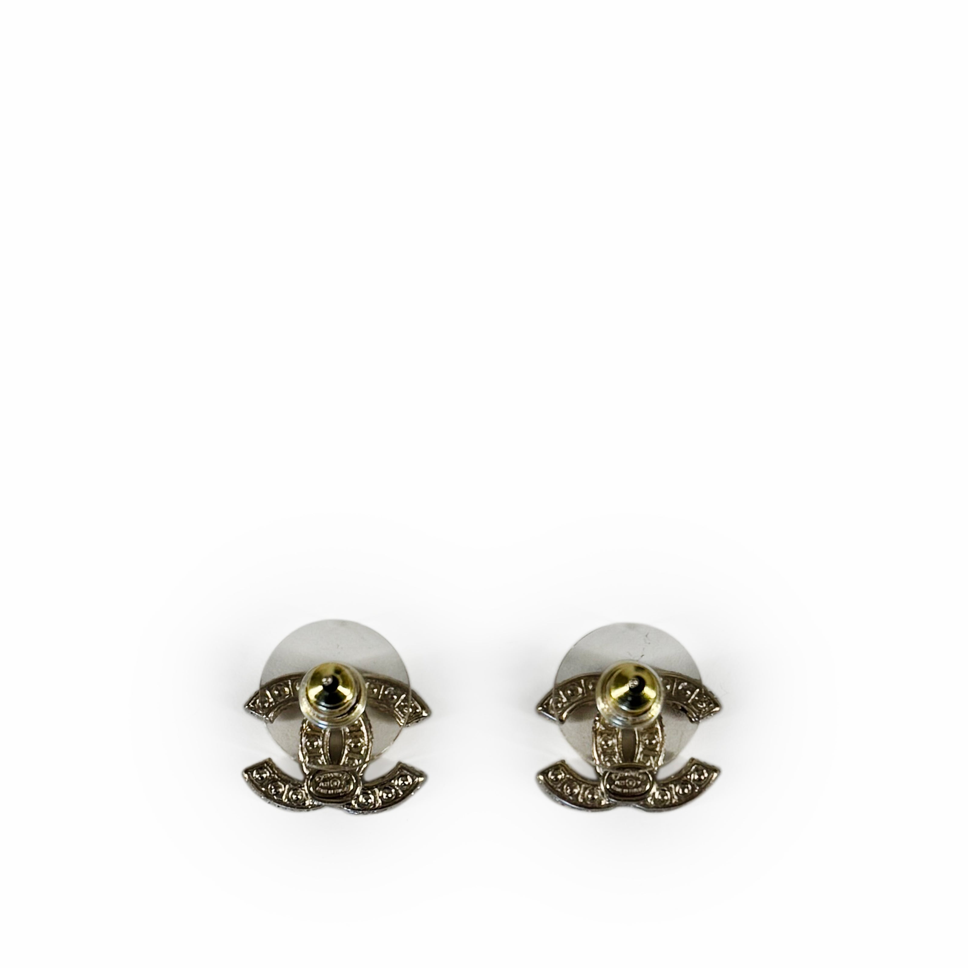 Chanel CC Small Pearl and Crystal Earrings Champagne