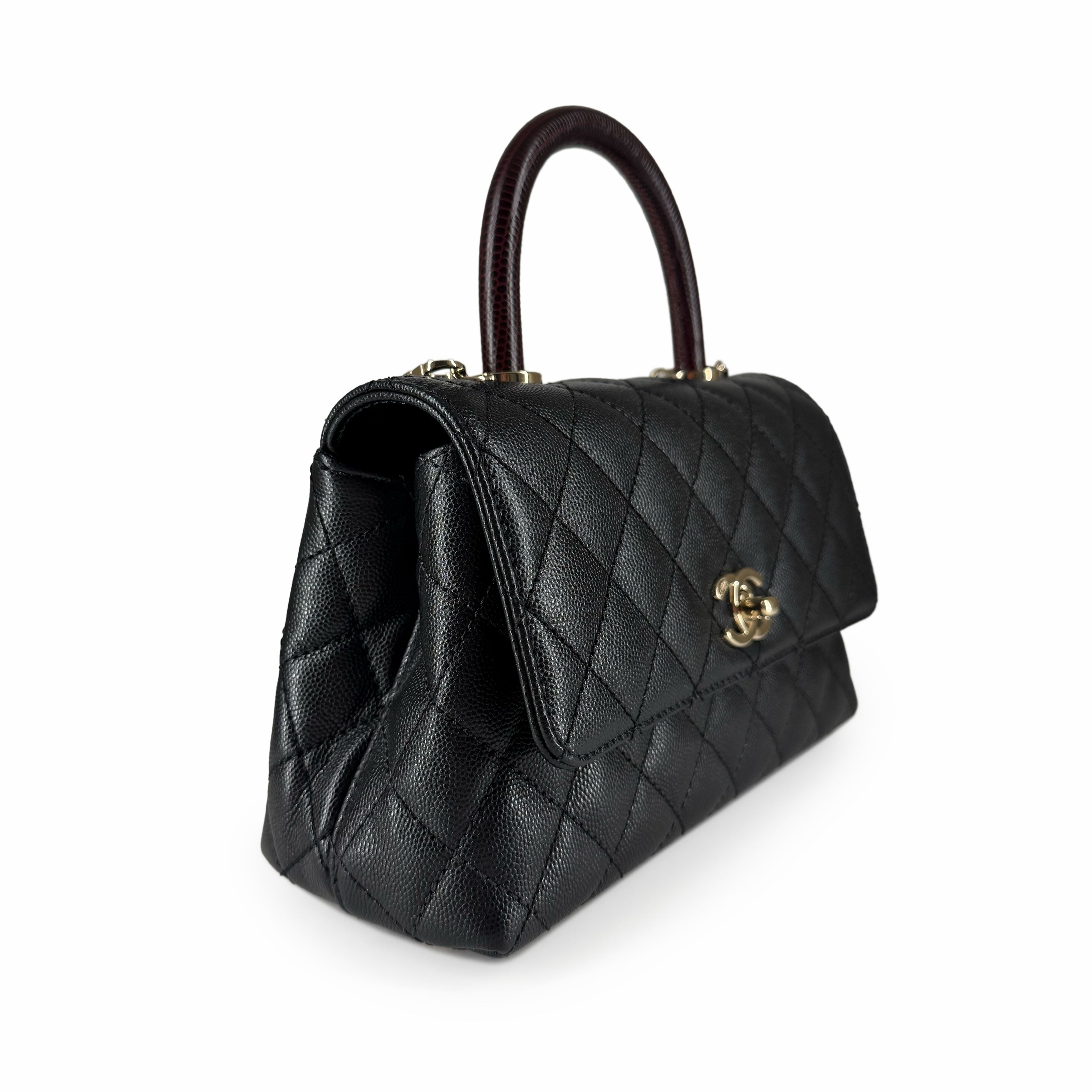 Chanel Coco Top Lizard Handle Black Caviar Mini CHW