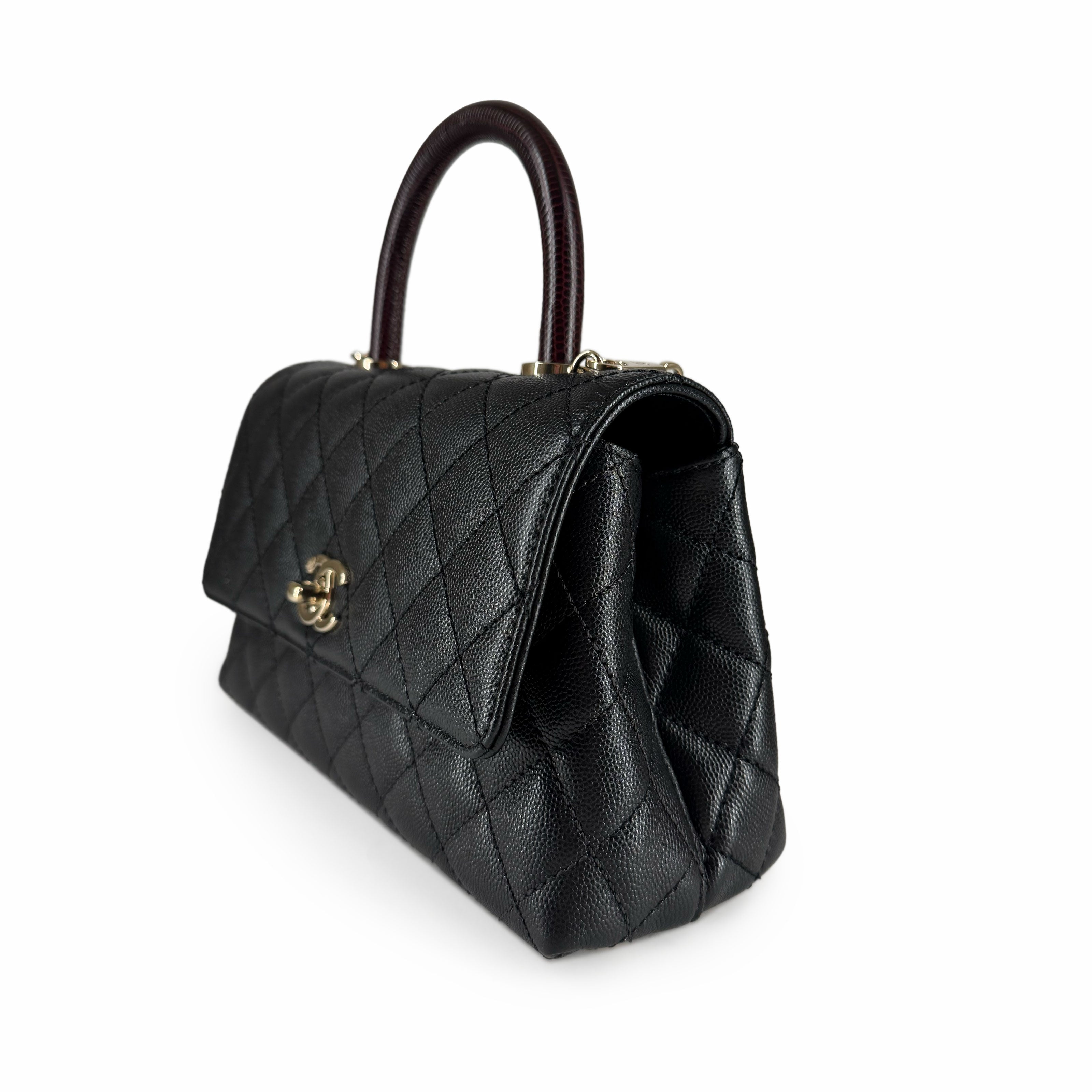 Chanel Coco Top Lizard Handle Black Caviar Mini CHW