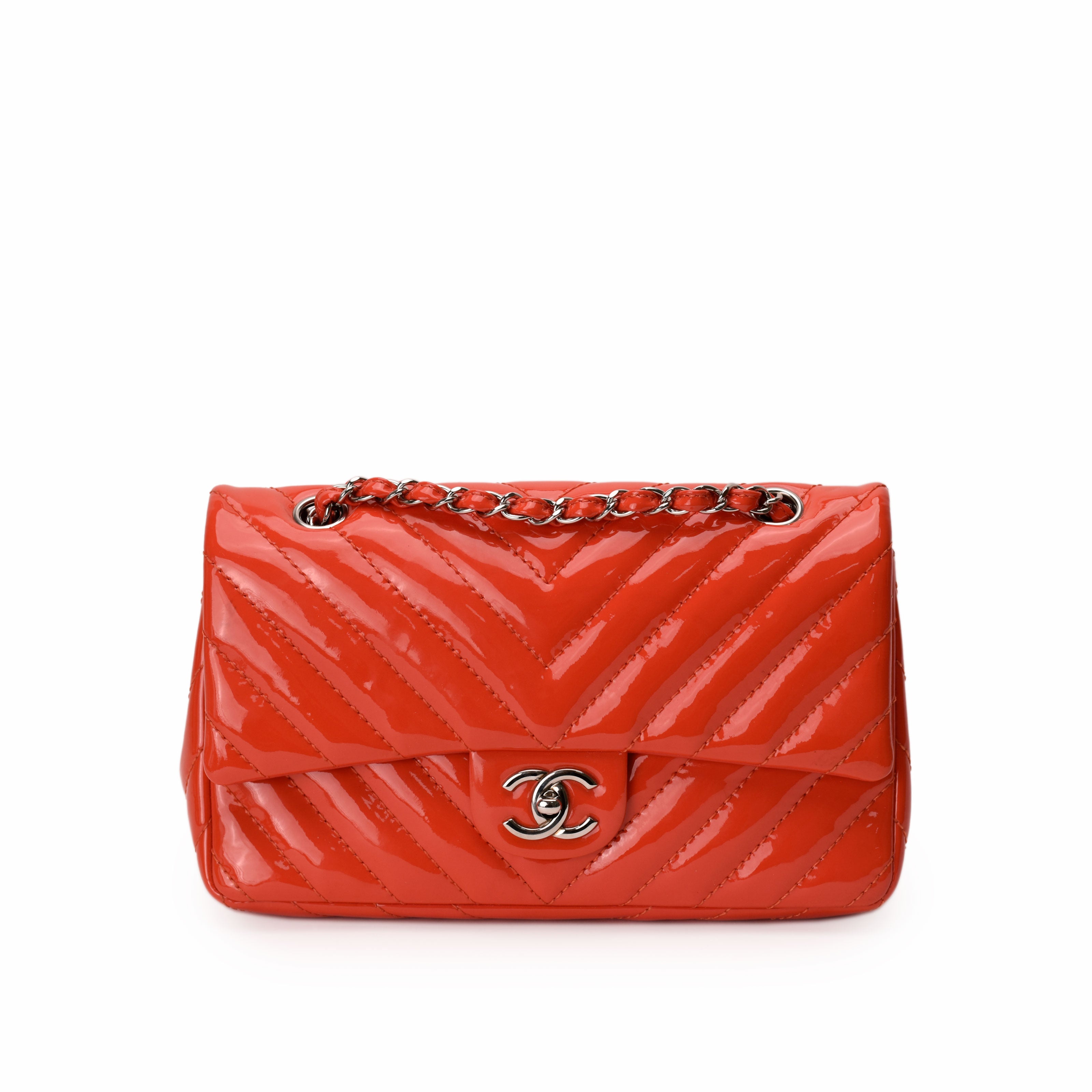 Chanel Coral Patent Chevron Flap SHW