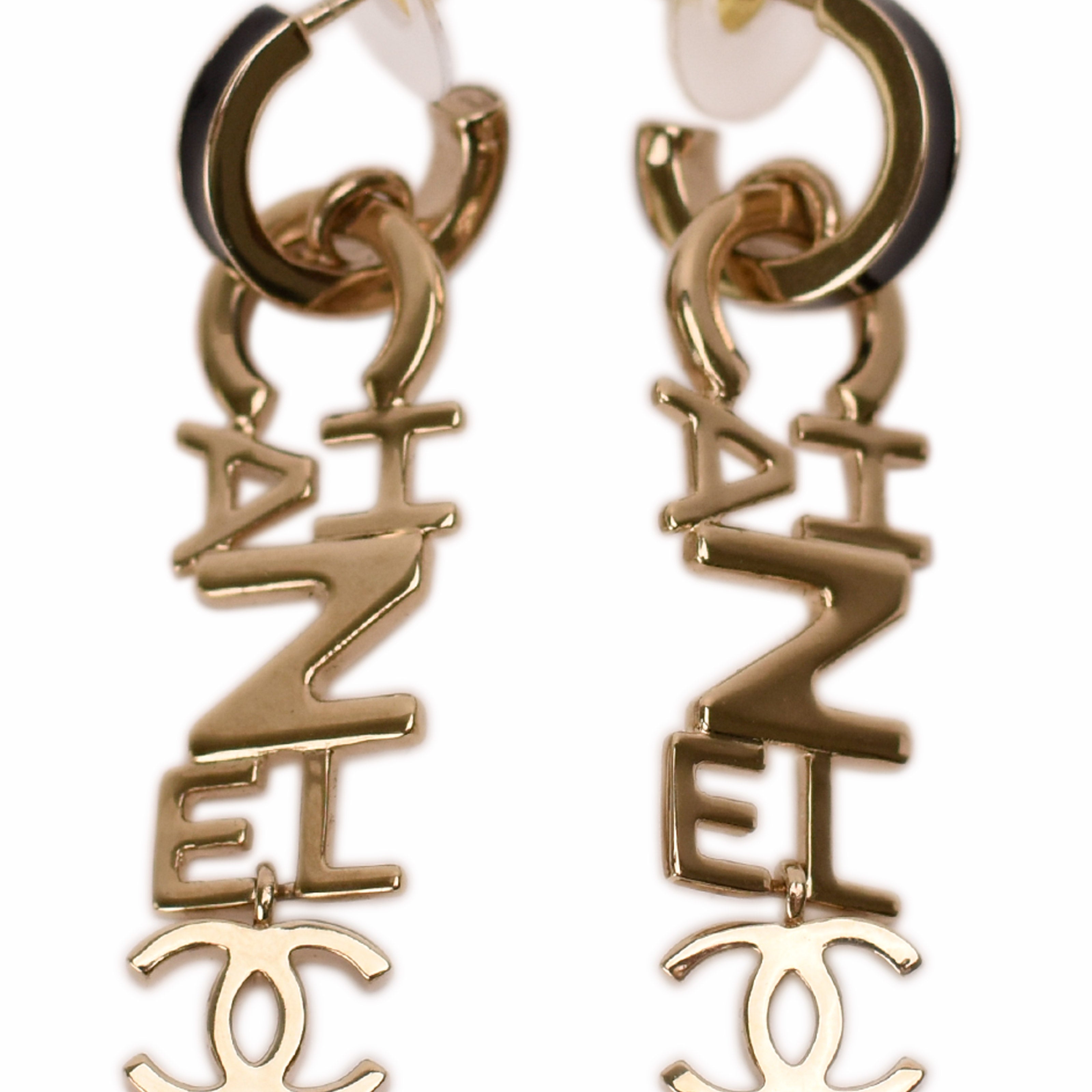 Chanel Logo Drop Champagne Earrings