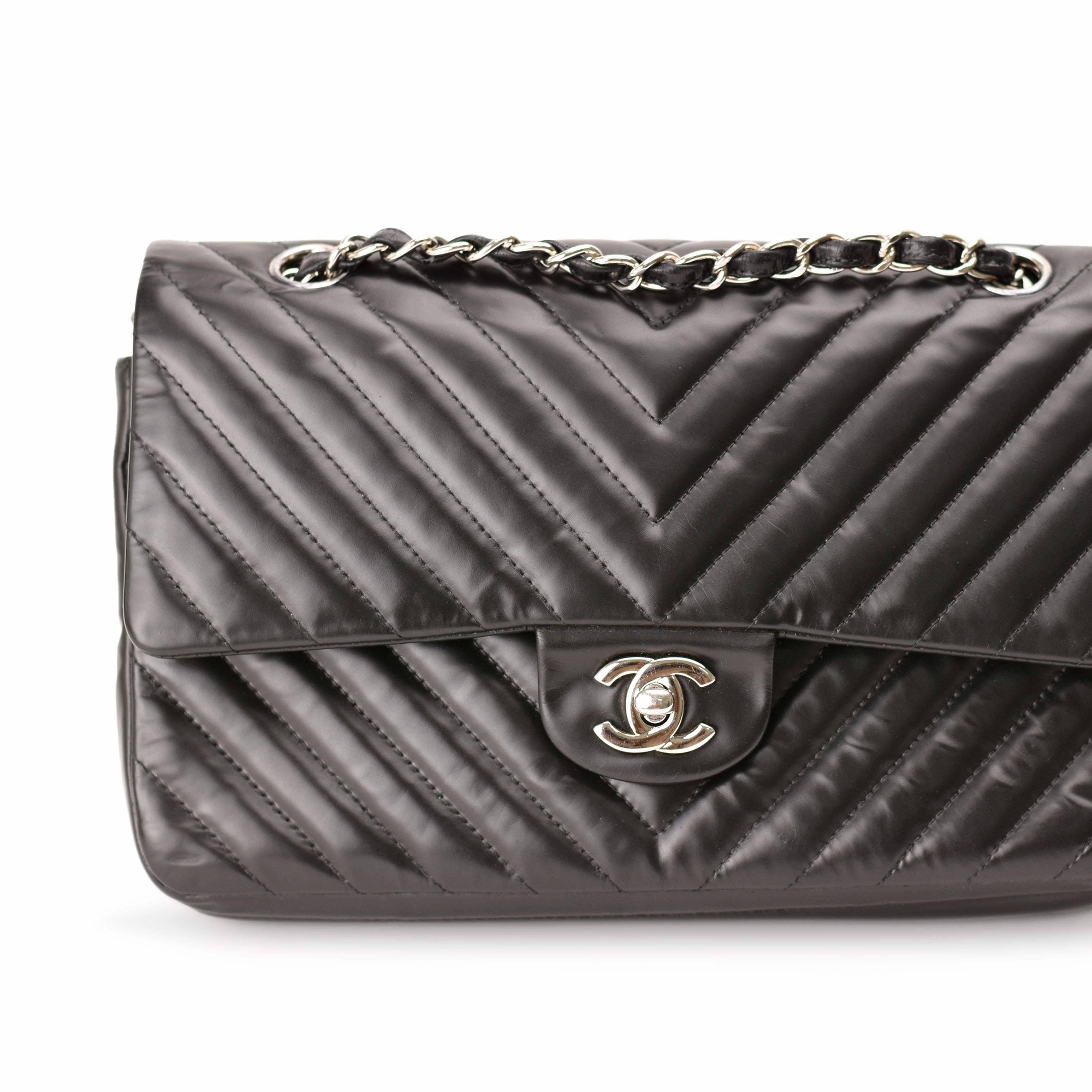 Chanel Timeless Medium Chevron Black Lambskin SHW