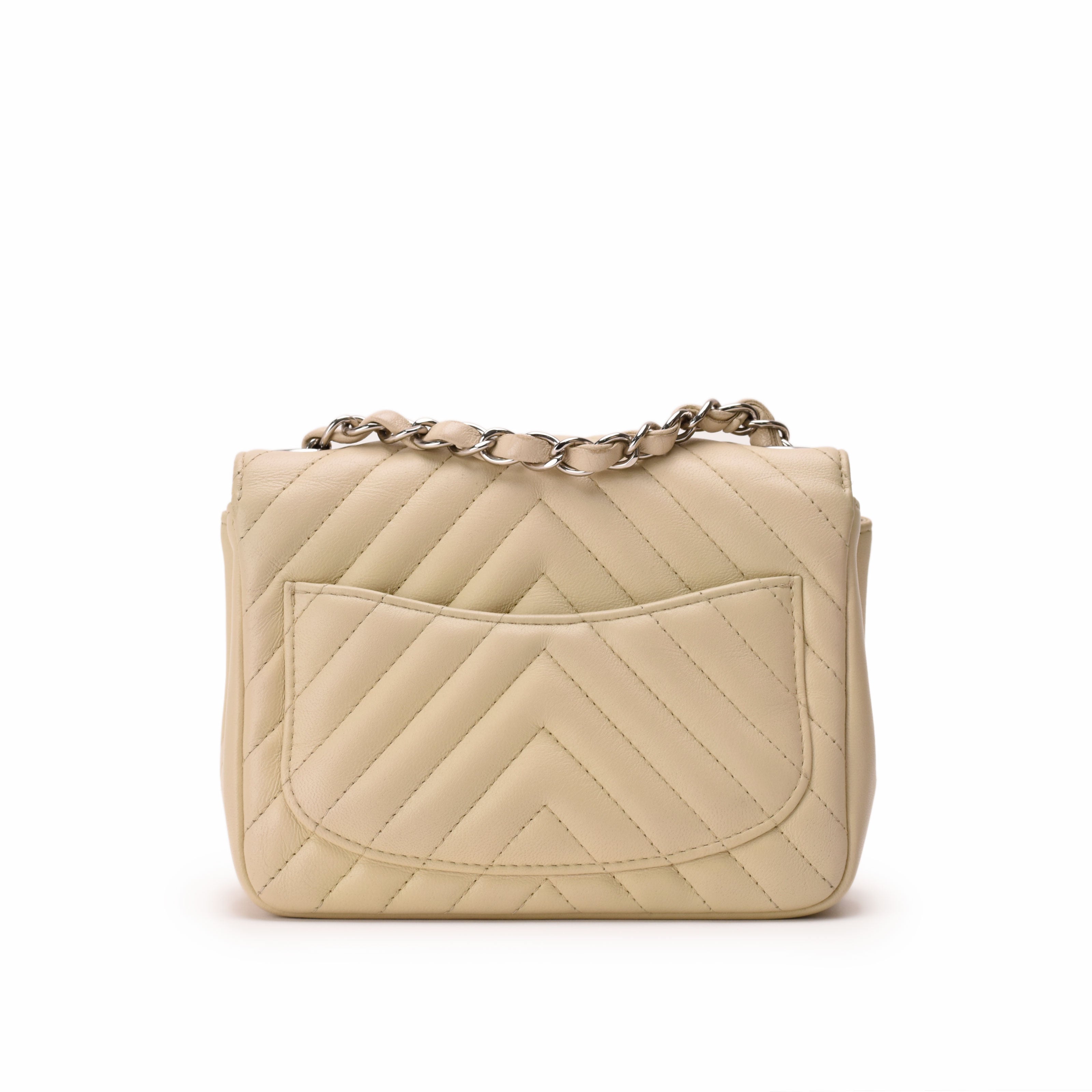 Chanel Mini Square Chevron Ivory Lambskin SHW