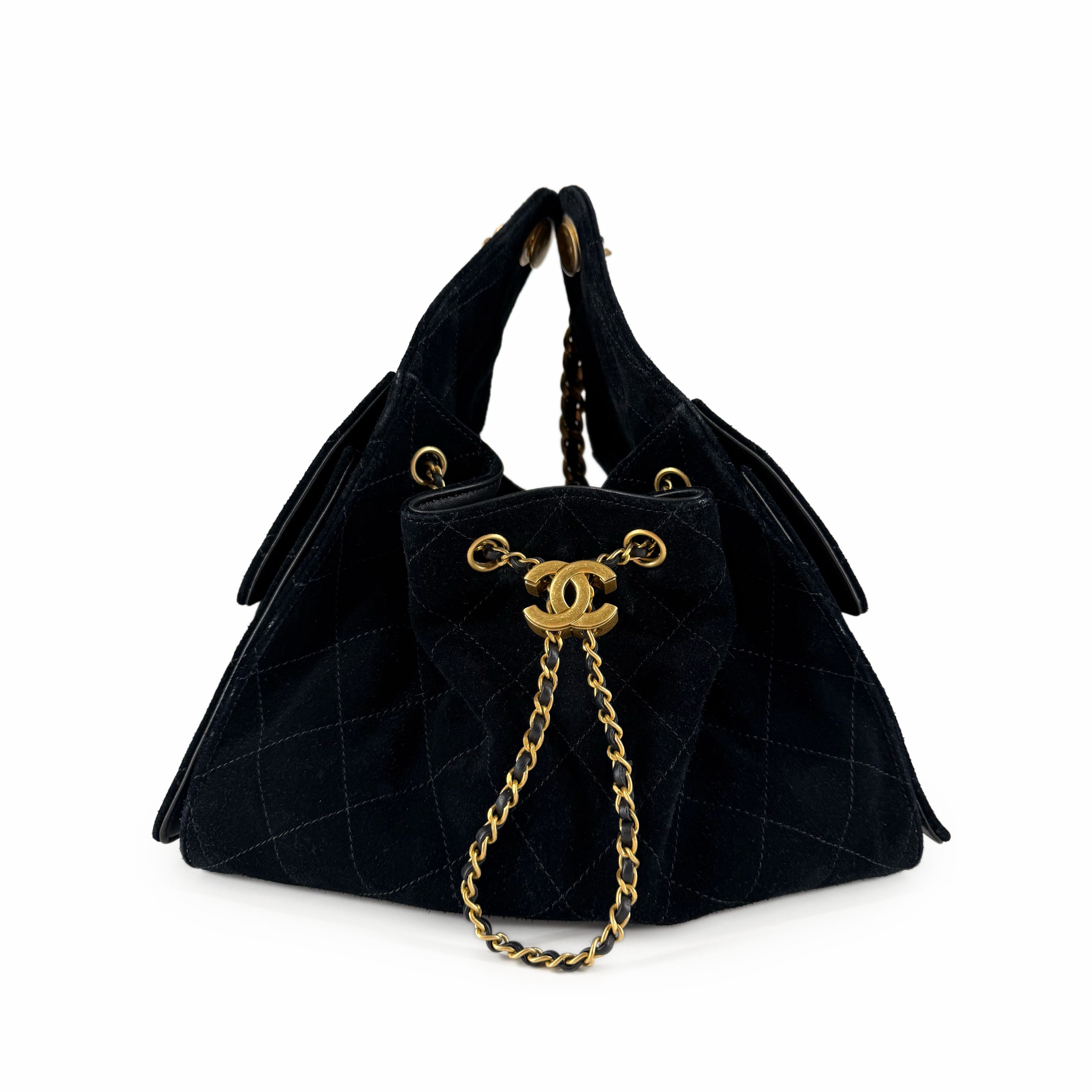 Chanel 25 Small Black Suede Calfskin Bag GHW