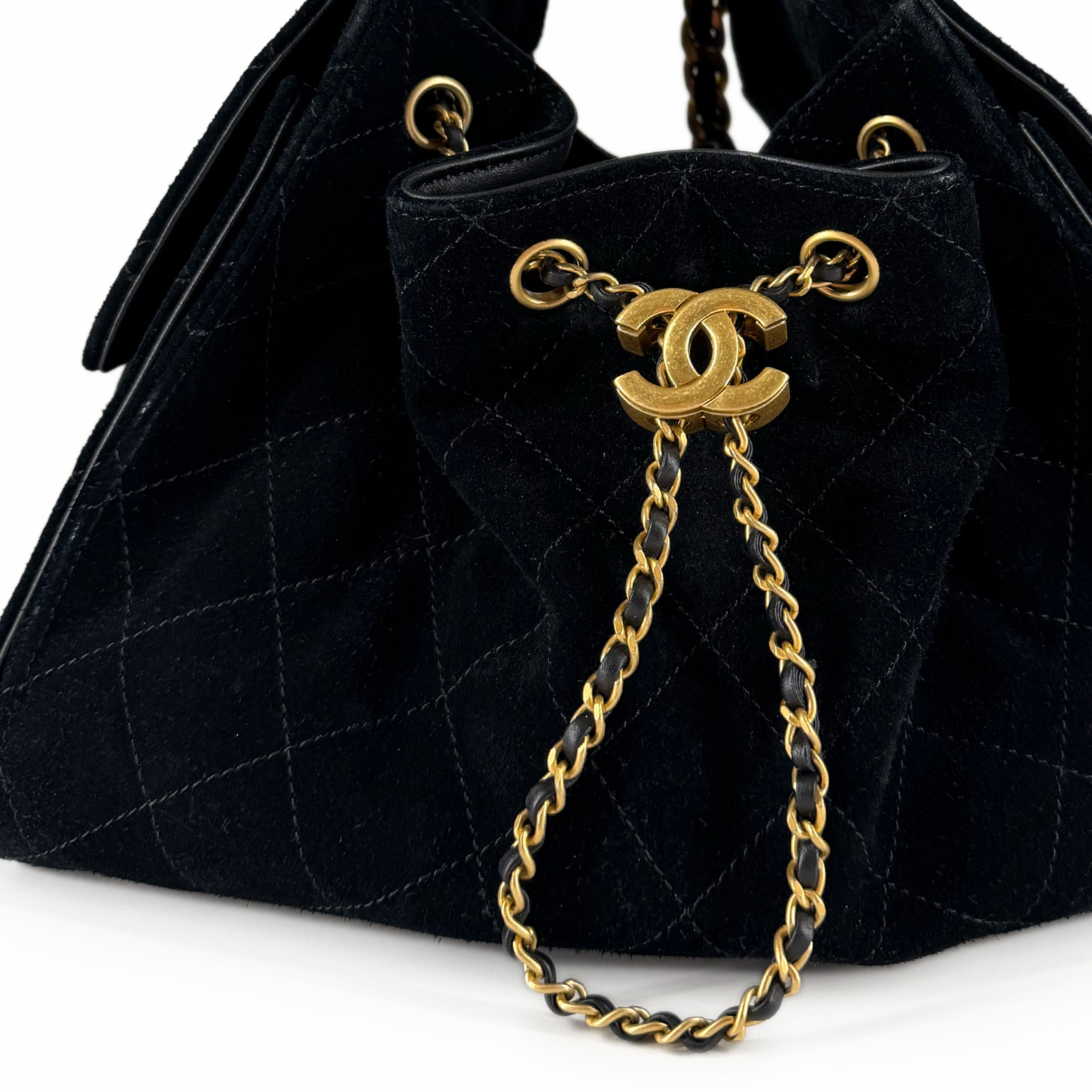 Chanel 25 Small Black Suede Calfskin Bag GHW