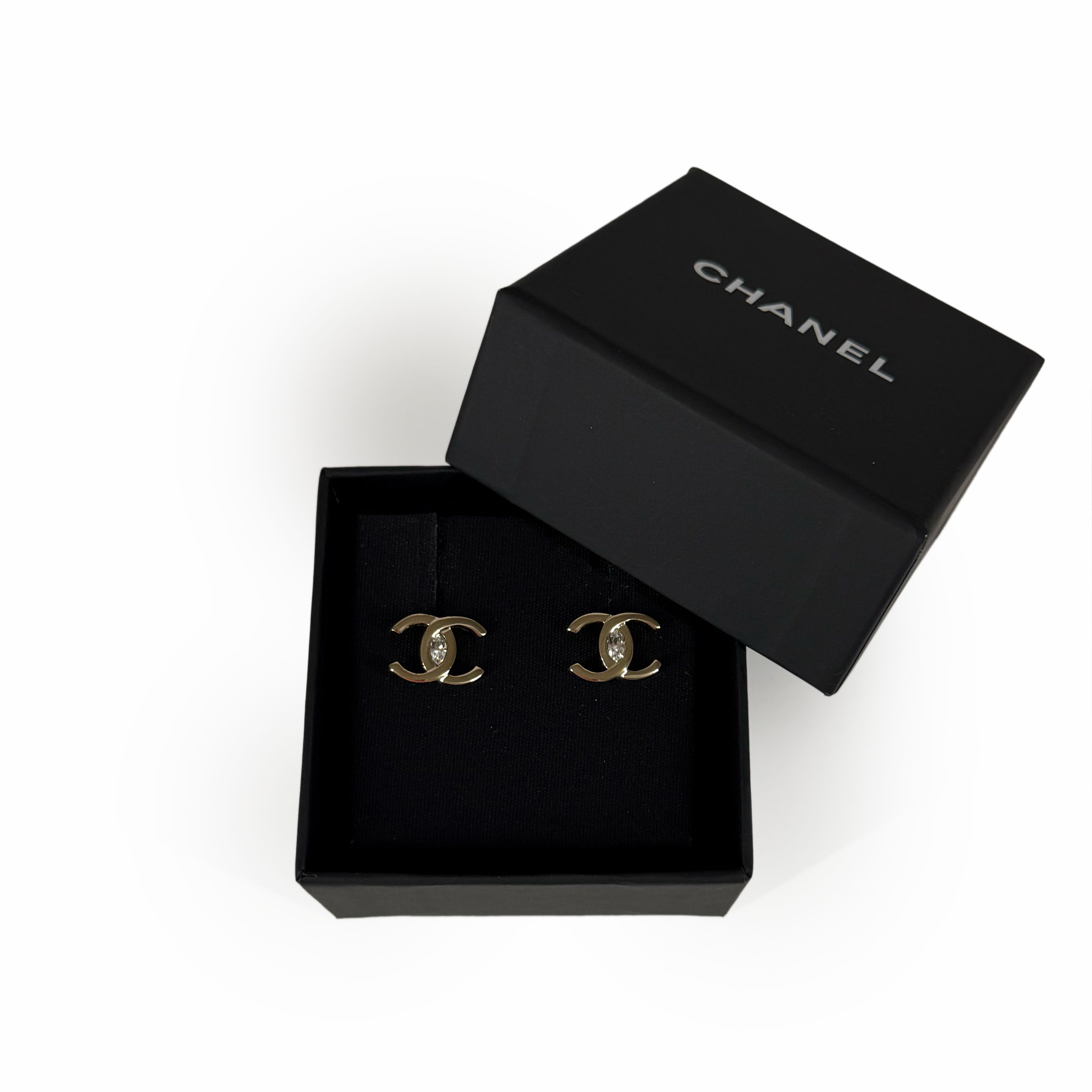 Chanel CC Oval Crystal Champagne Earrings