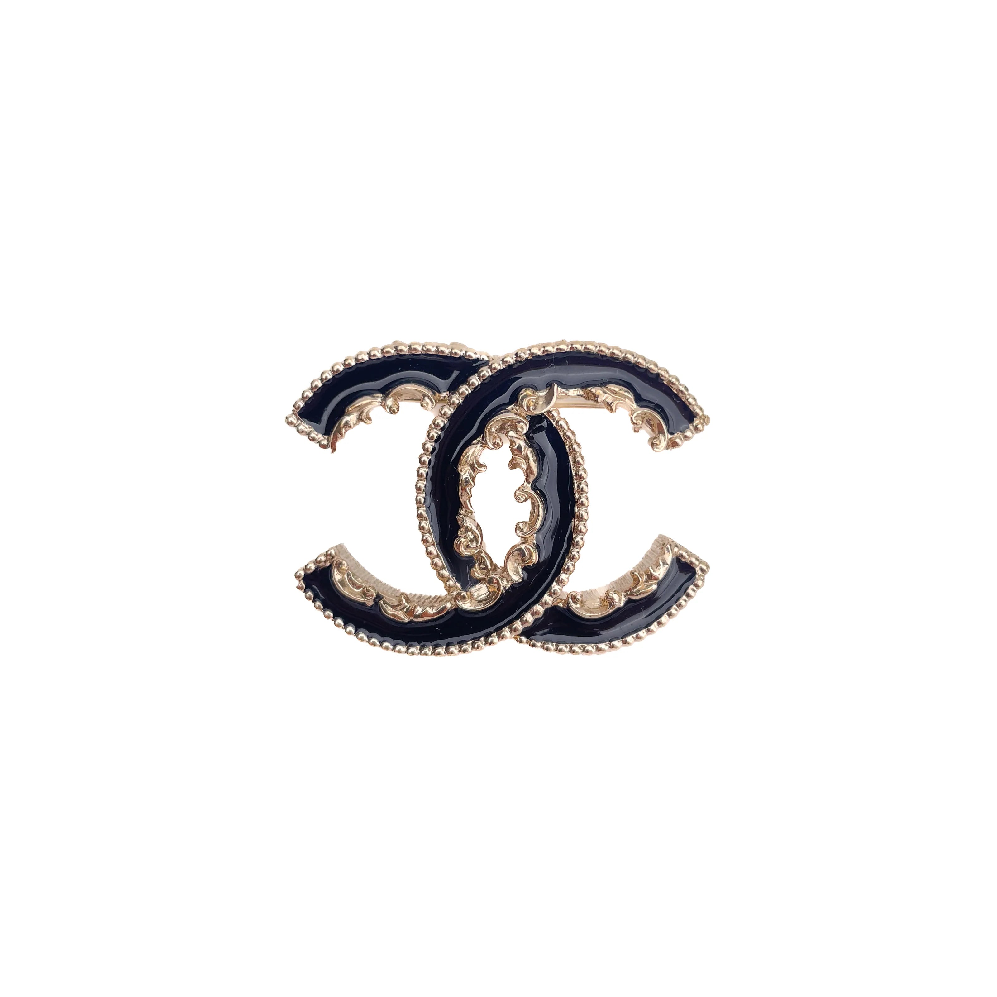 Chanel Black Enamel CC Baroque Brooch