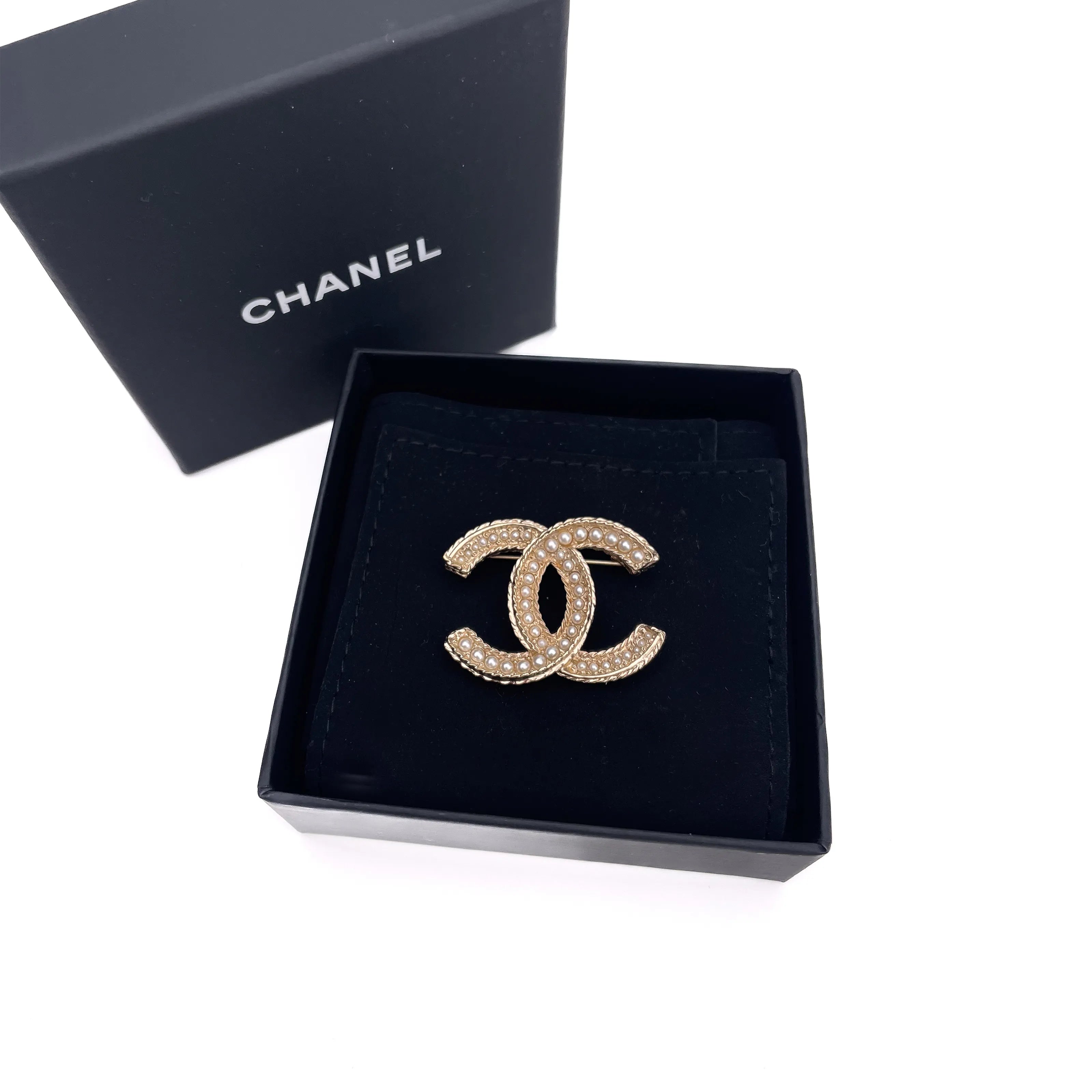 Chanel Gold-Tone Mini Pearl CC Brooch