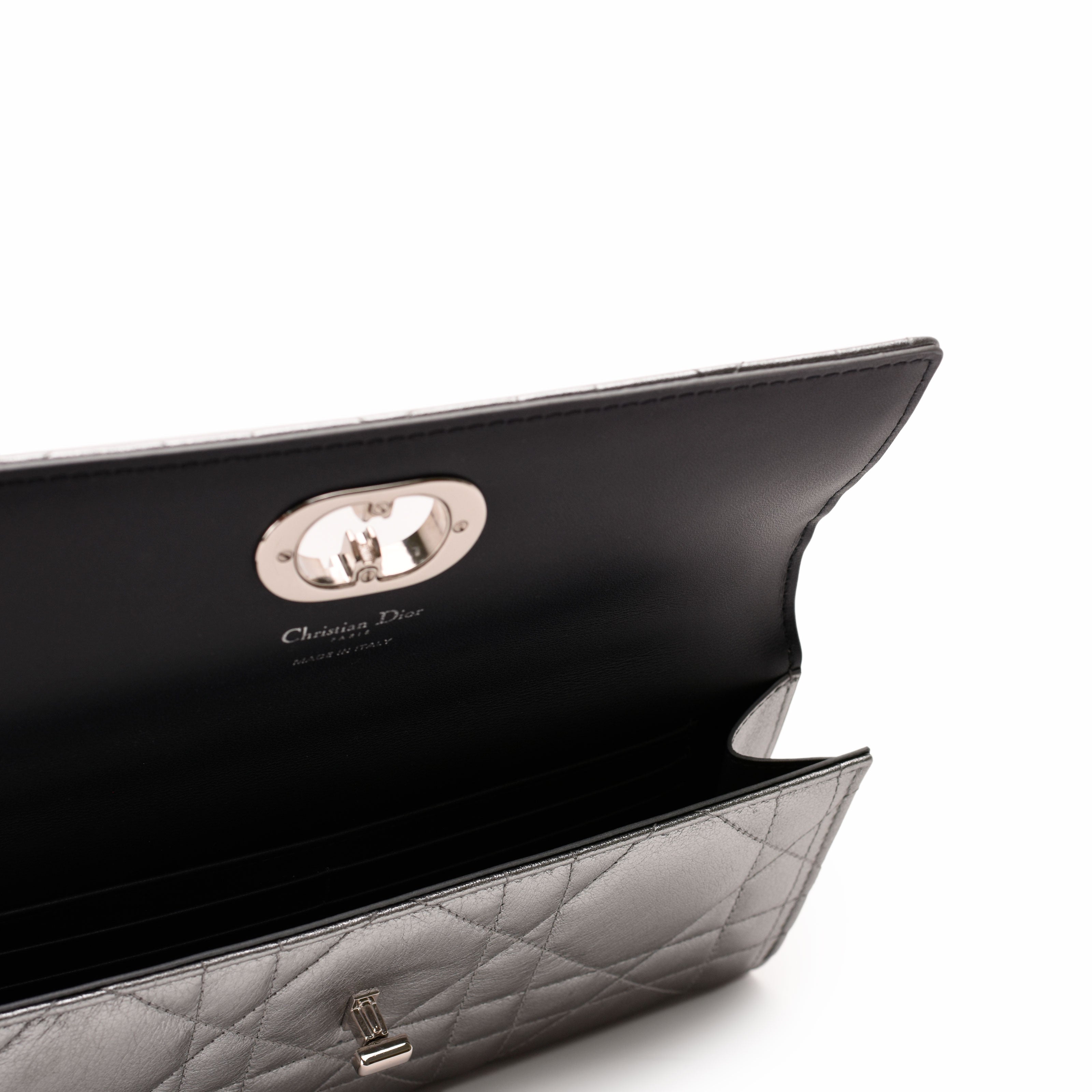 Dior Miss Caro Top Handle Pouch Metallic Silver