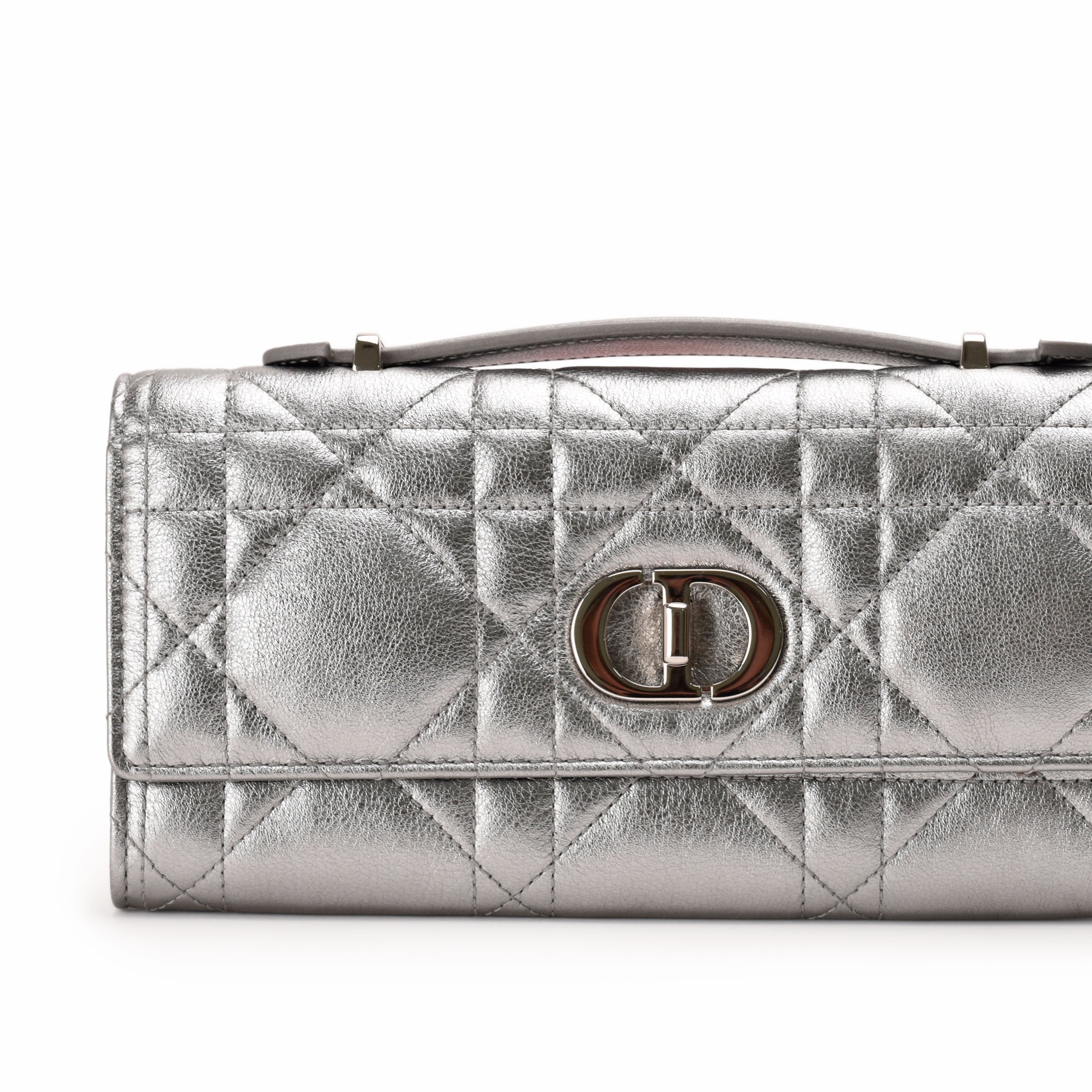 Dior Miss Caro Top Handle Pouch Metallic Silver