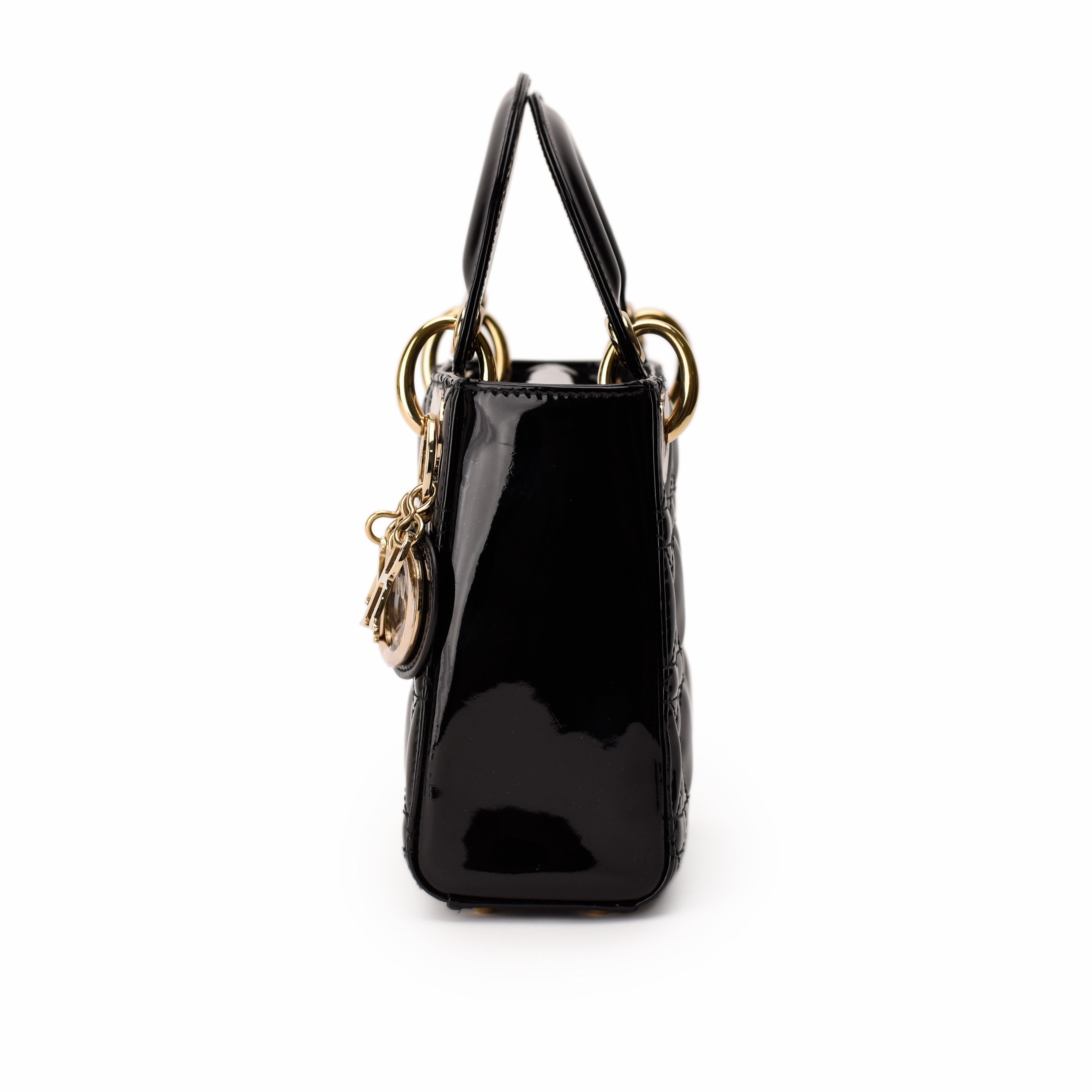 Dior Lady Dior Mini Black Patent CHW Bag