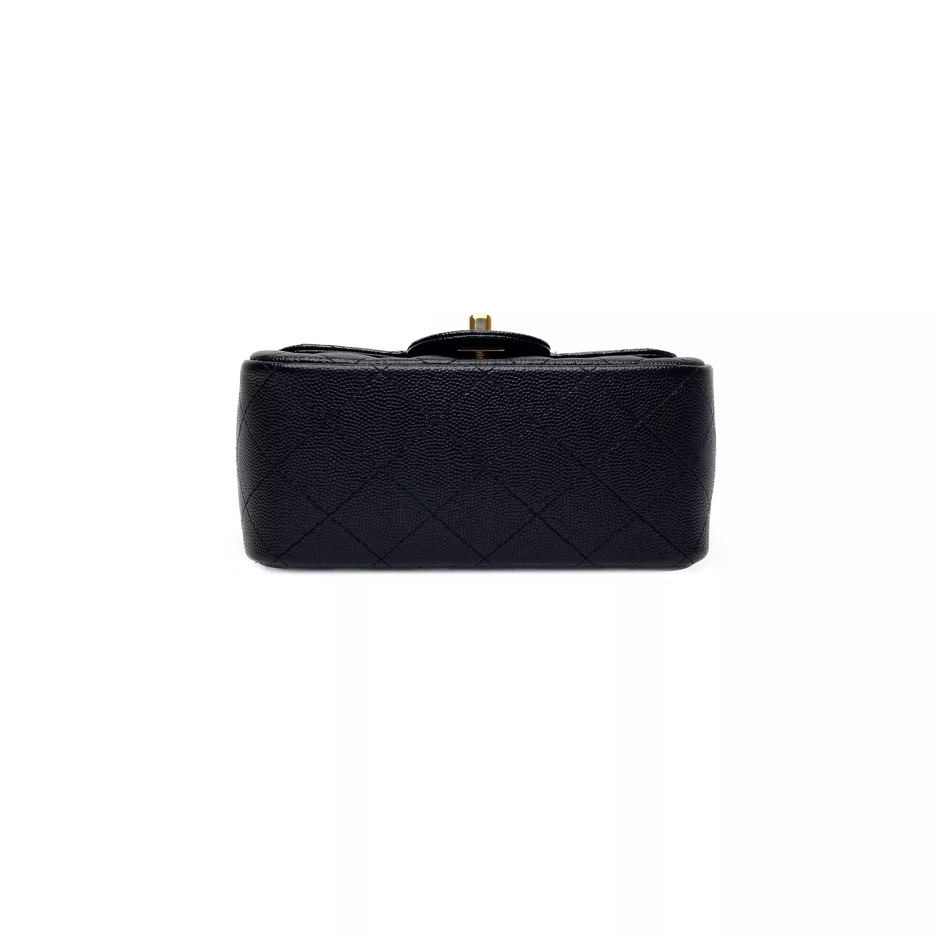 Chanel Quilted BlackCaviar Mini Square Single Flap Champagne Hardware 6