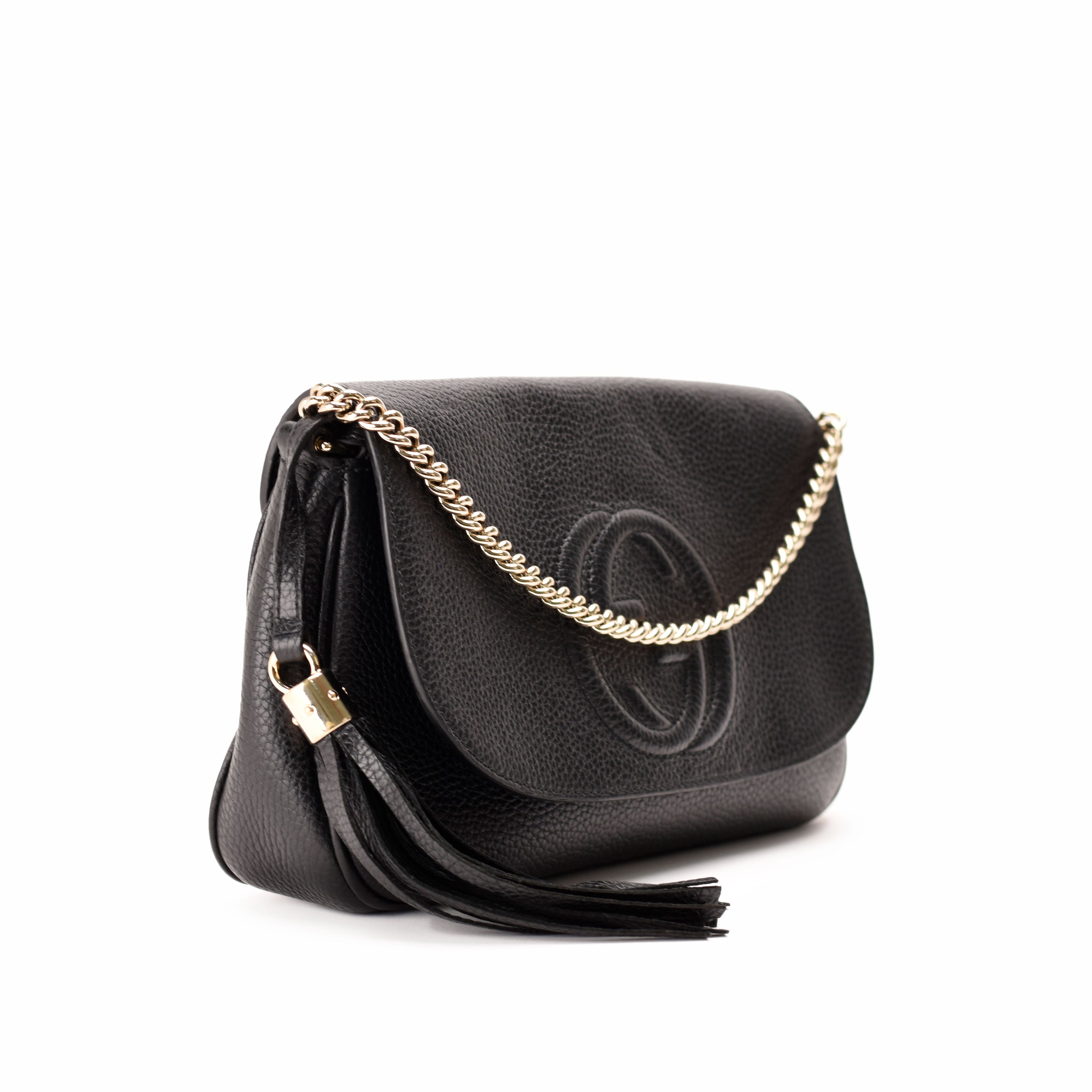 Gucci Black Pebbled Leather Soho Chain Flap Shoulder Bag
