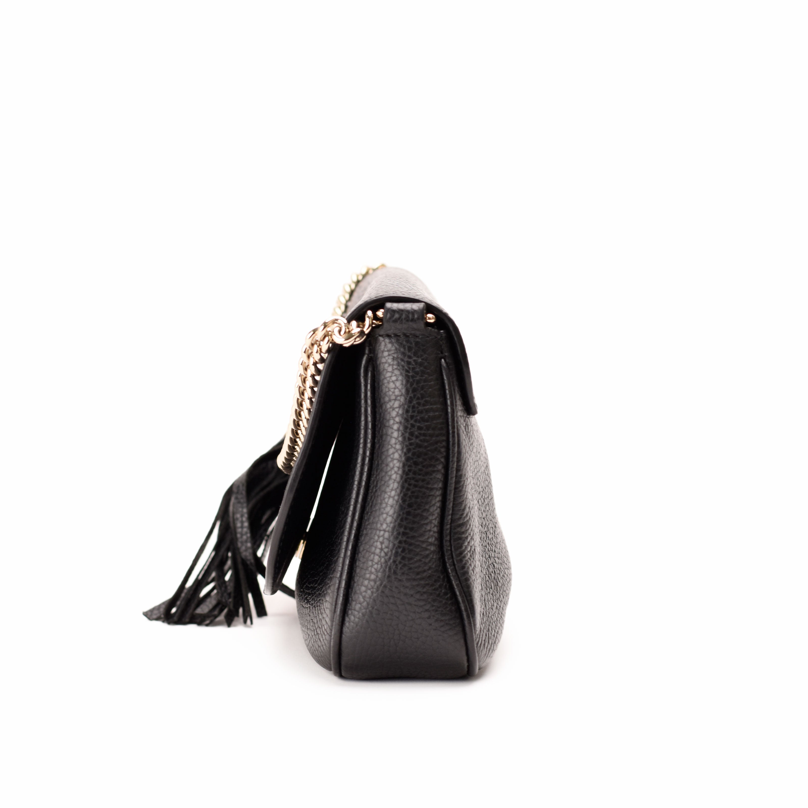 Gucci Black Pebbled Leather Soho Chain Flap Shoulder Bag