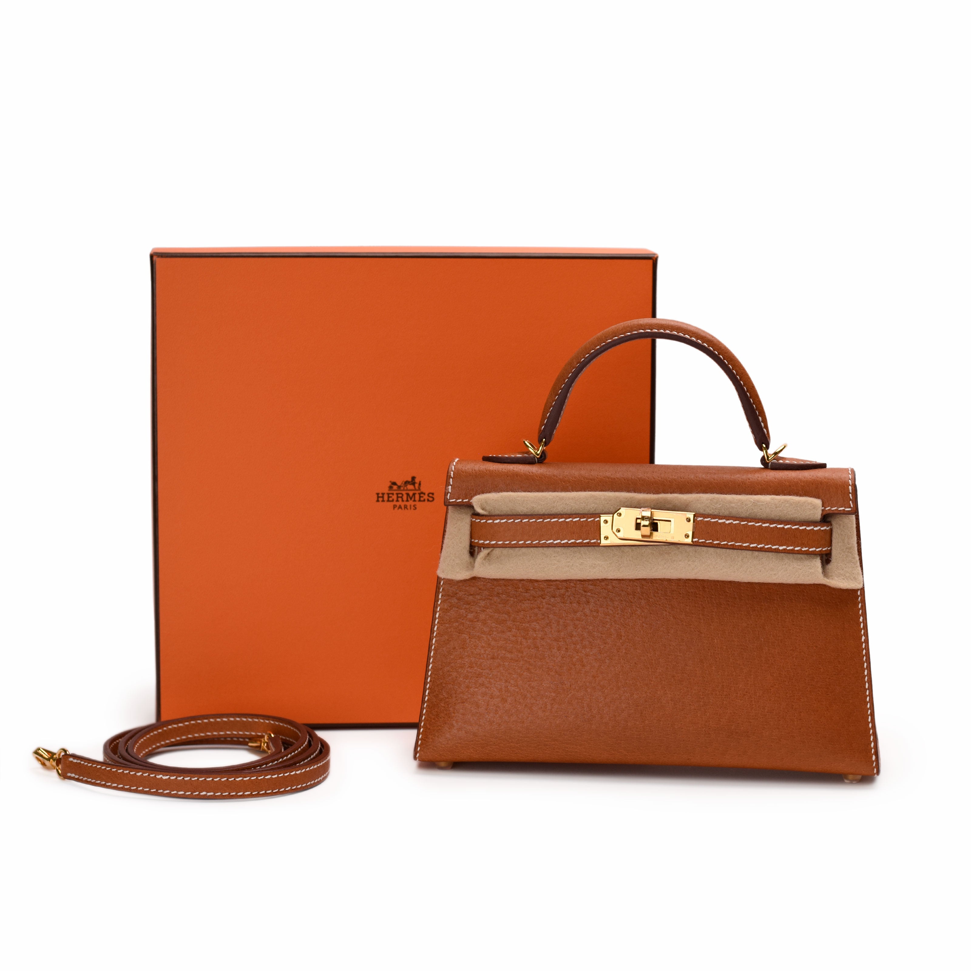 Hermès Mini Kelly Sellier Toffee GHW