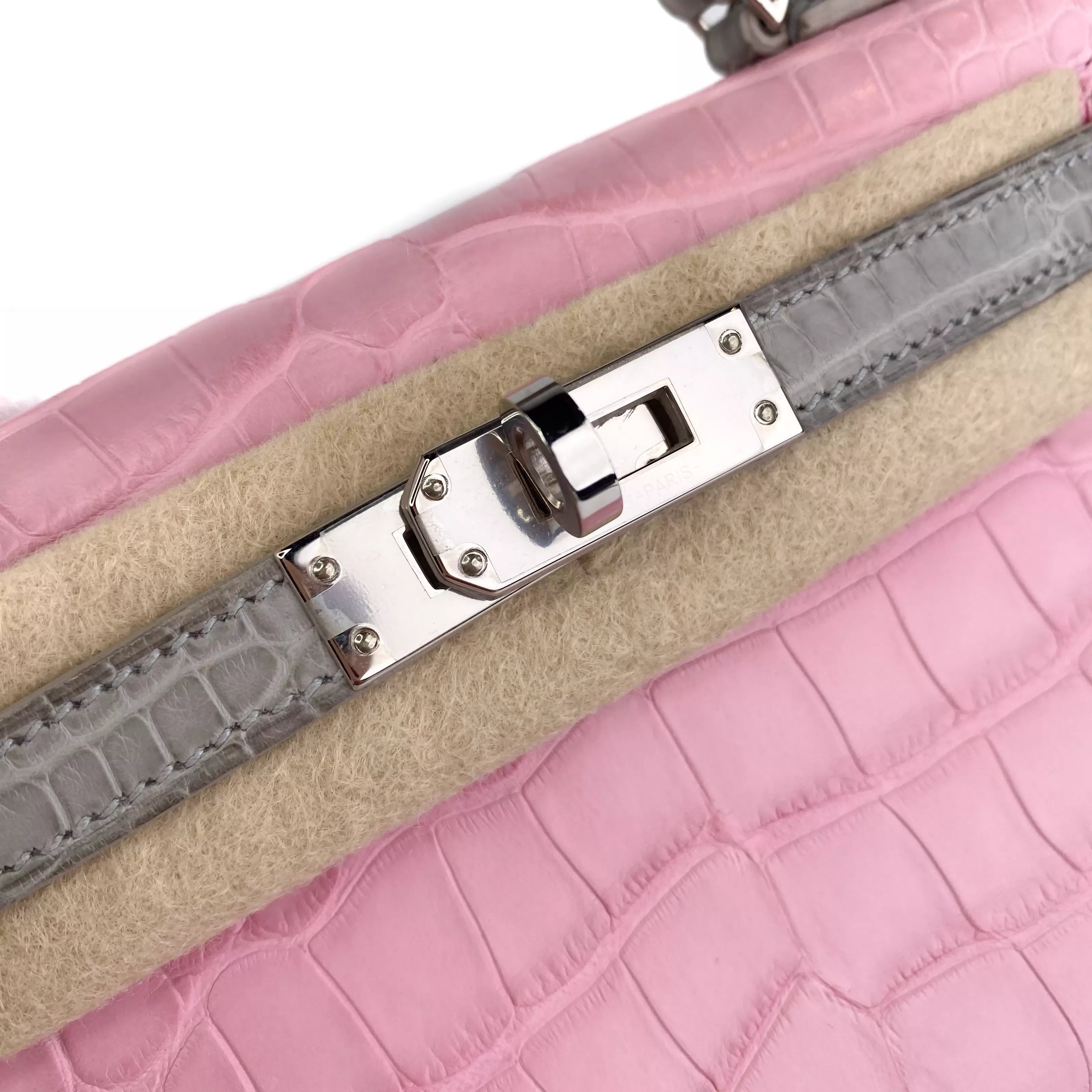 Hermes Mini Kelly Bicolour Bubblegum Pink Croco PHW Back Detail
