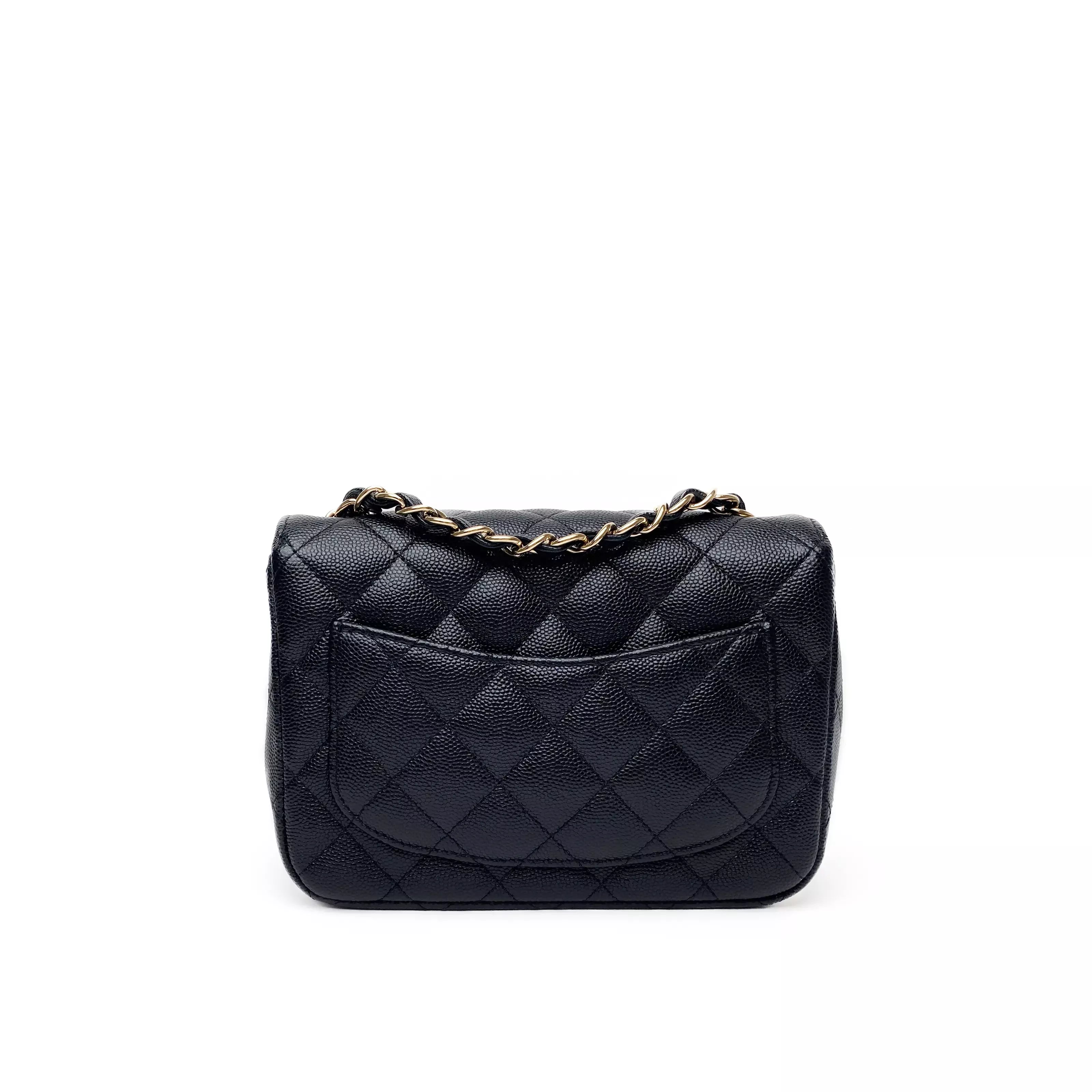 Chanel Quilted BlackCaviar Mini Square Single Flap Champagne Hardware 4