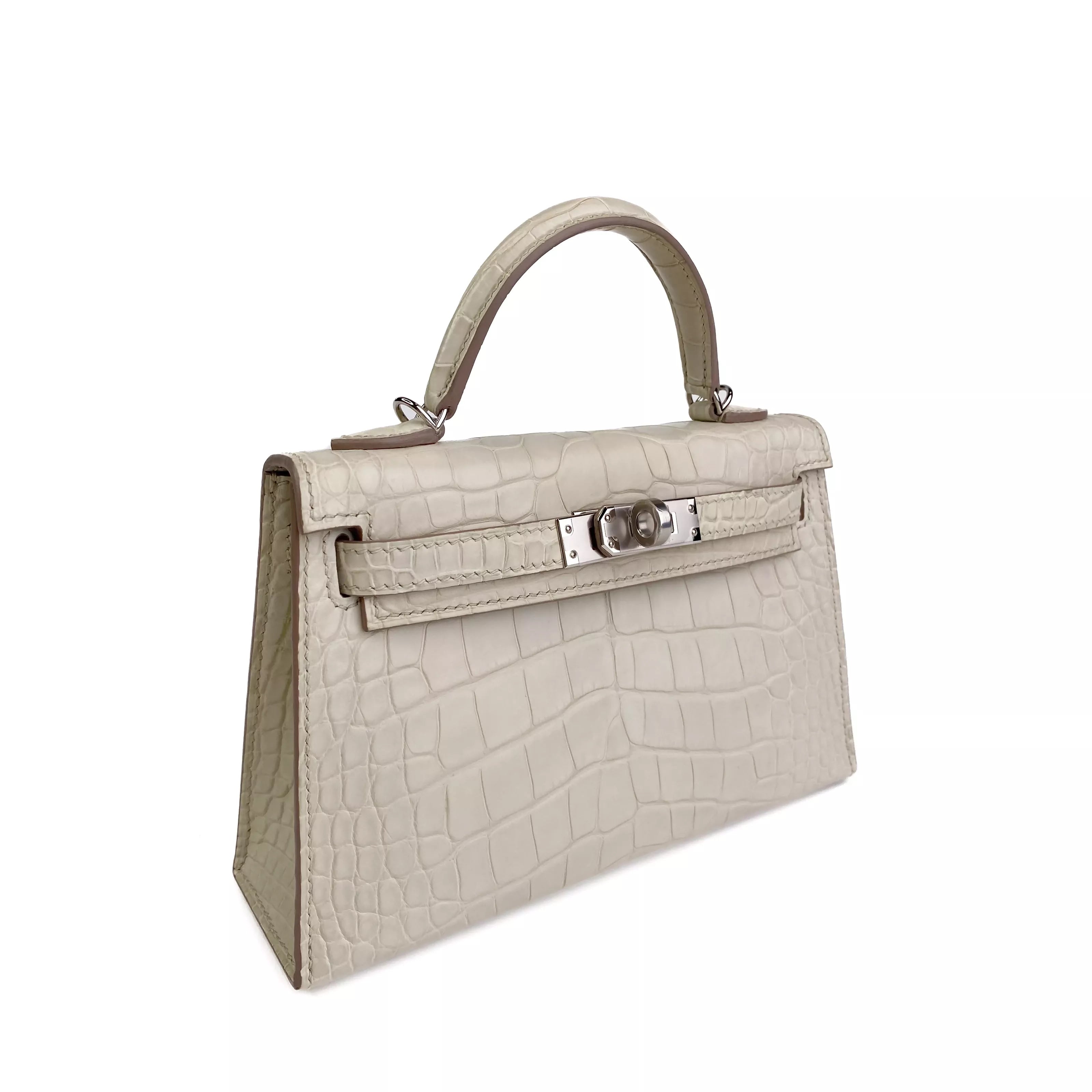 Hermes Mini Kelly Beton Matte Croco PHW Left