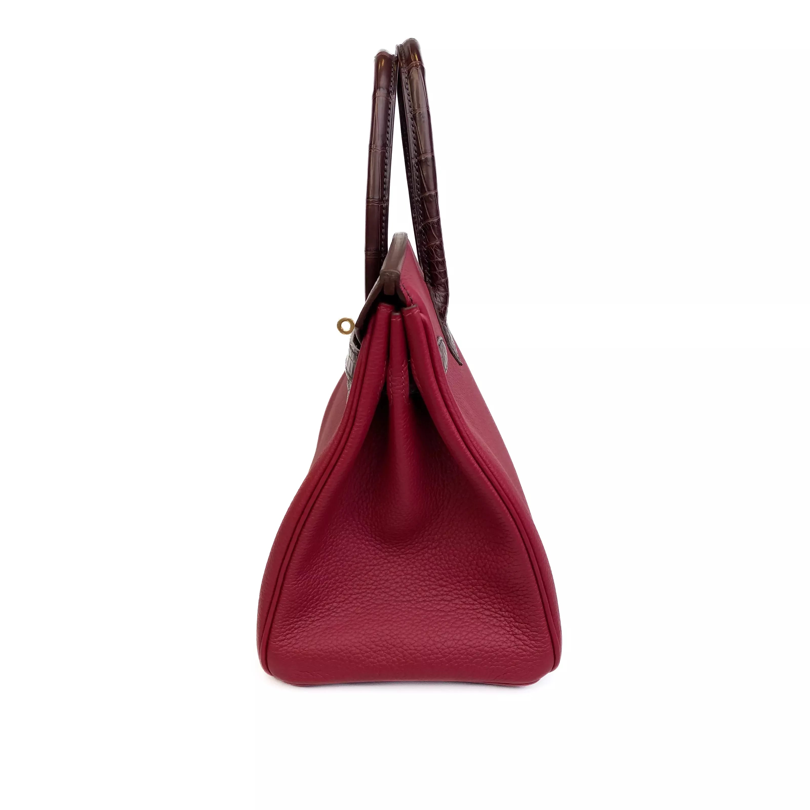Hermès Birkin 30 Touch Rouge Sellier Matte Alligator and Rouge Grenat Togo Gold Hardware Left Side