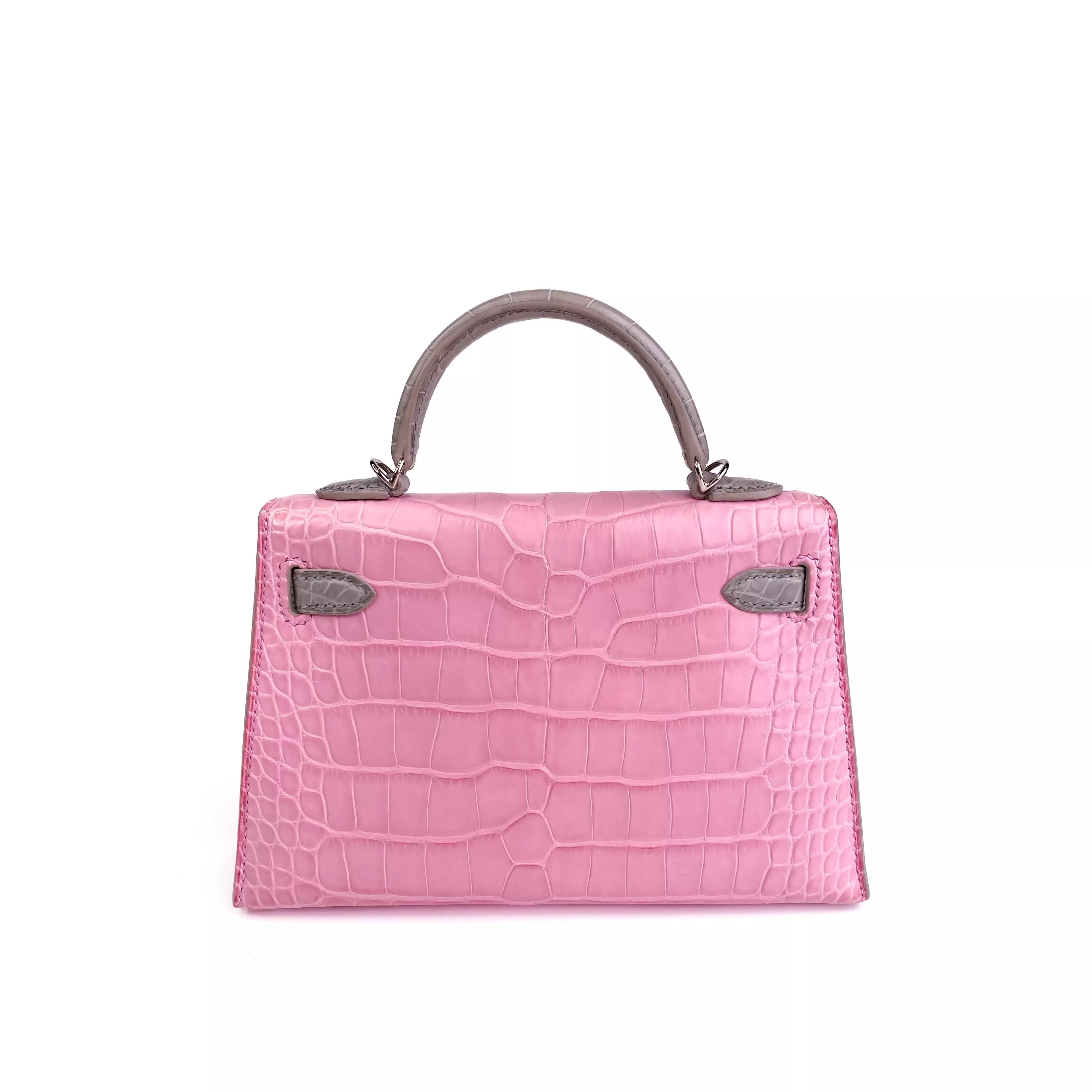 Hermes Mini Kelly Bicolour Bubblegum Pink Croco PHW Back