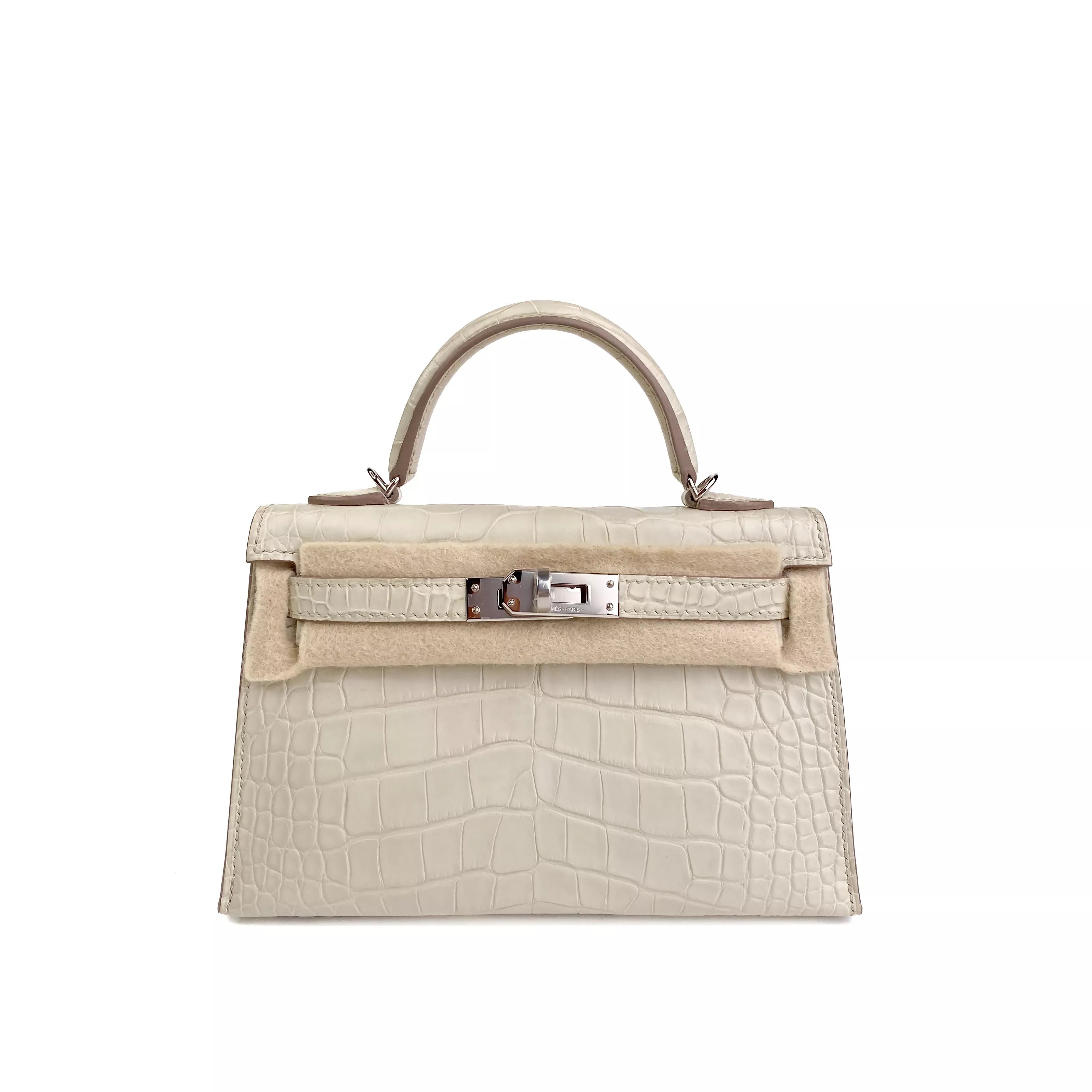 Hermes Mini Kelly Beton Matte Croco PHW Set