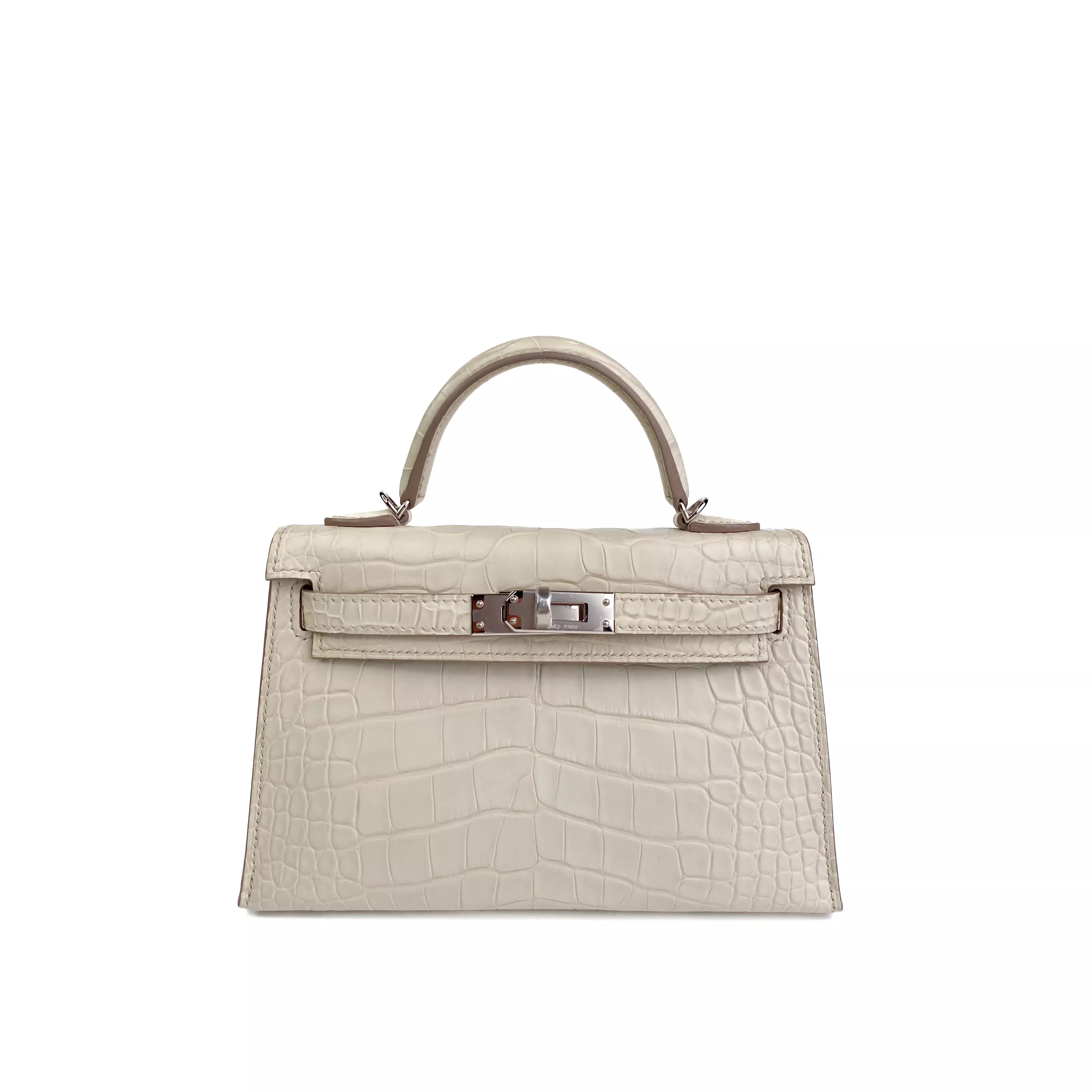 Hermes Mini Kelly Beton Matte Croco PHW Front