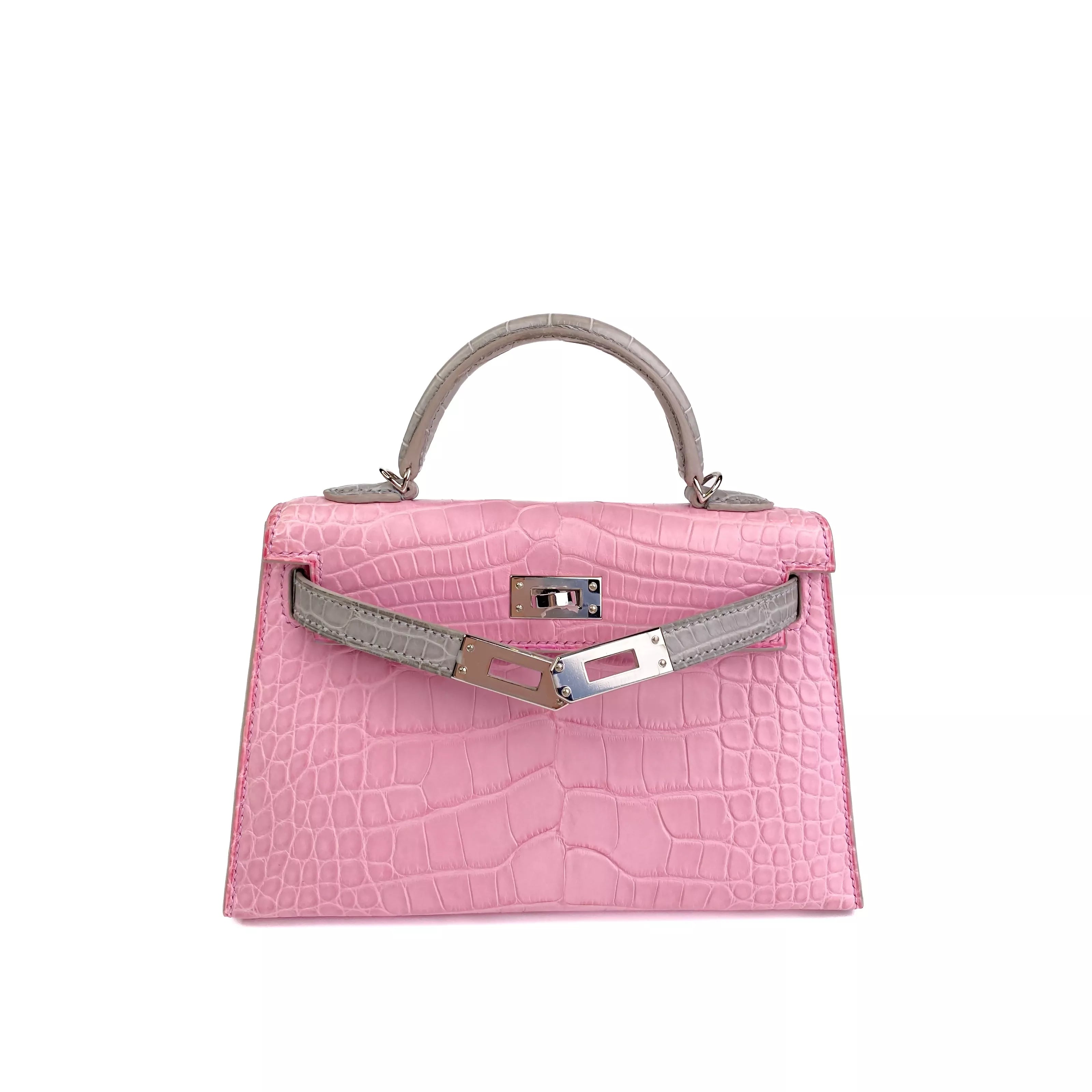 Hermes Mini Kelly Bicolour Bubblegum Pink Croco PHW Back Set