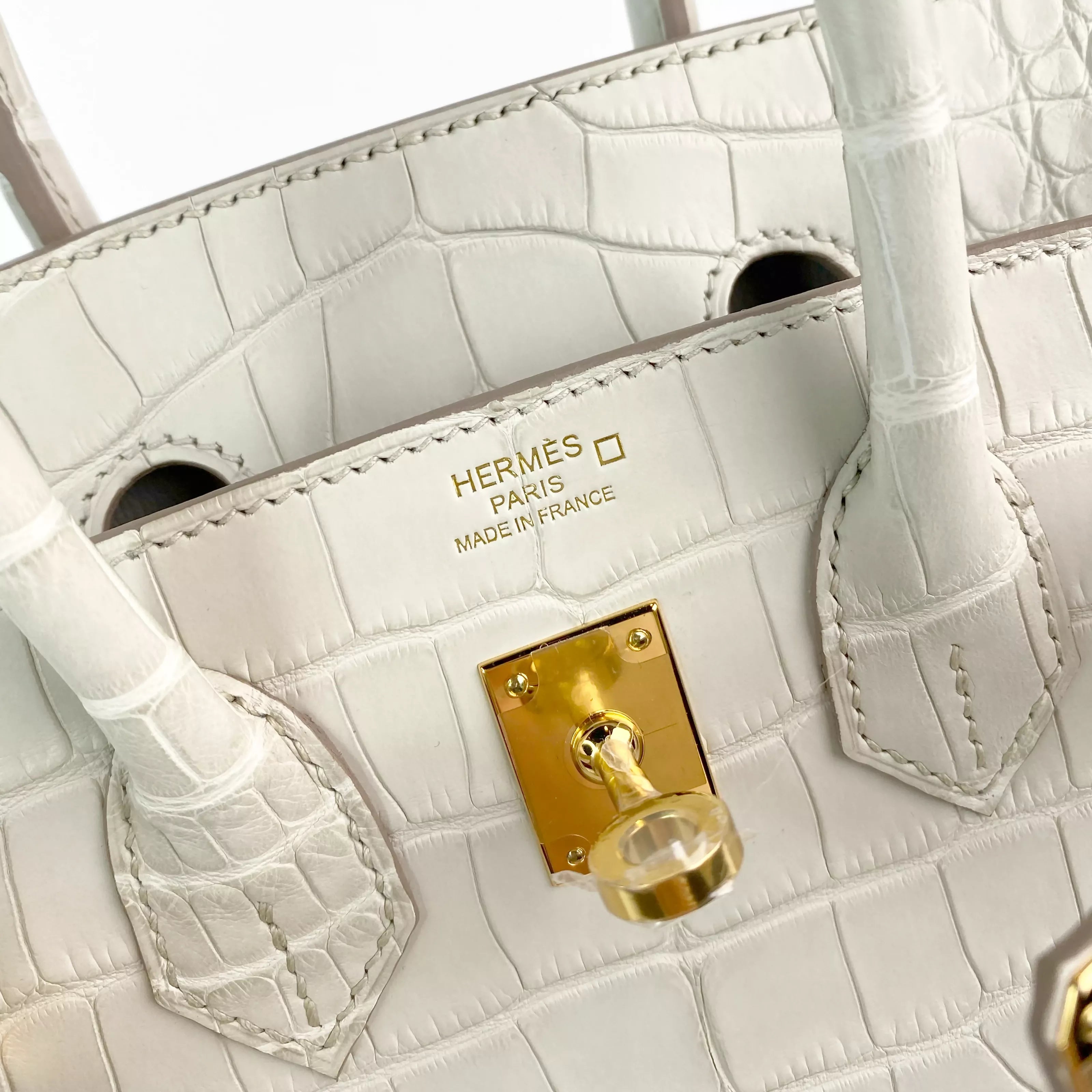 Hermès Birkin 25 Beton Matte Alligator with Gold Hardware Detail 2