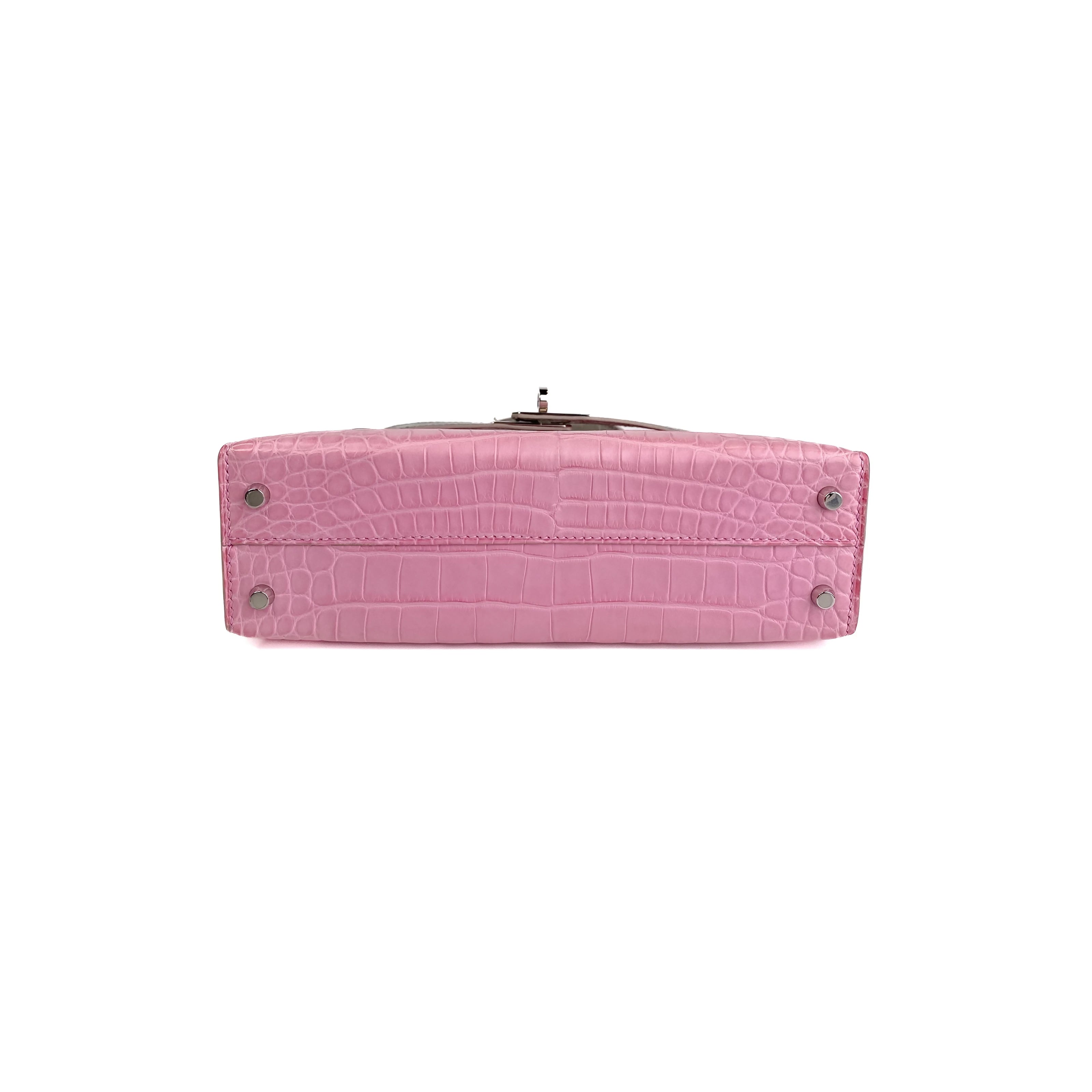 Hermes Mini Kelly Bicolour Bubblegum Pink Croco PHW Back Bottom