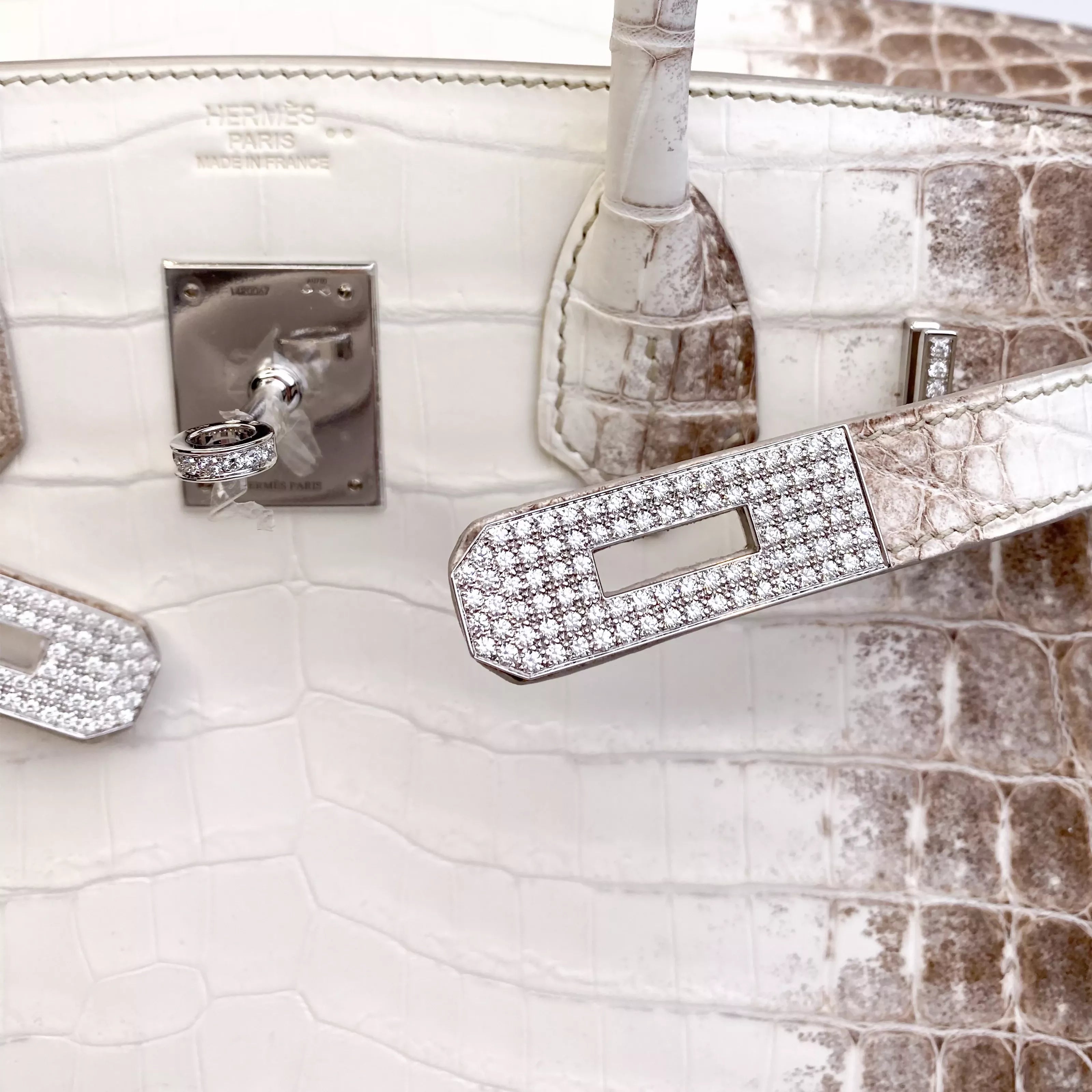 Hermès Birkin 30 Himalaya Niloticus Crocodile Diamond Palladium Hardware Stamp
