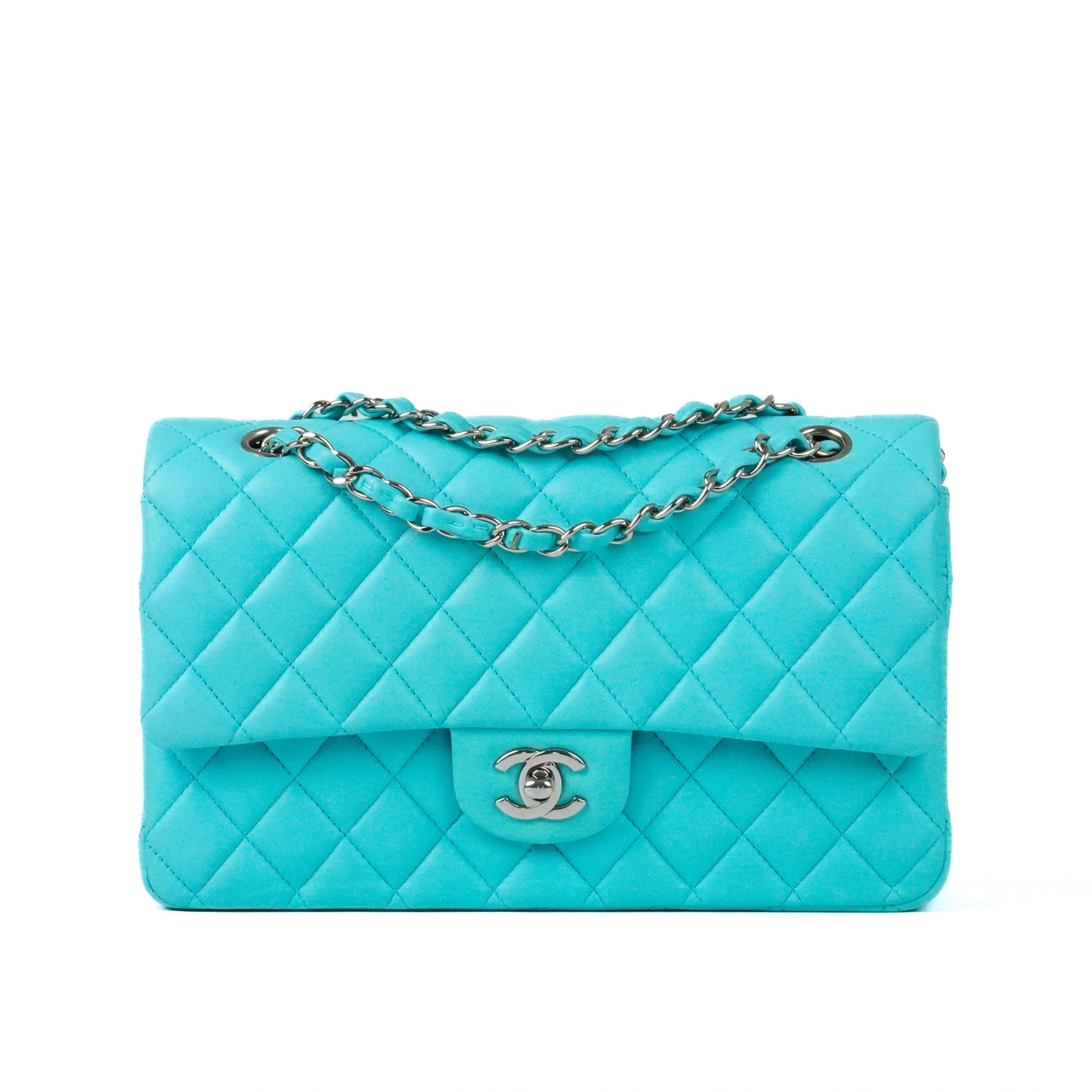 Chanel Timeless Classic in Turquoise Lambskin Leather SHW