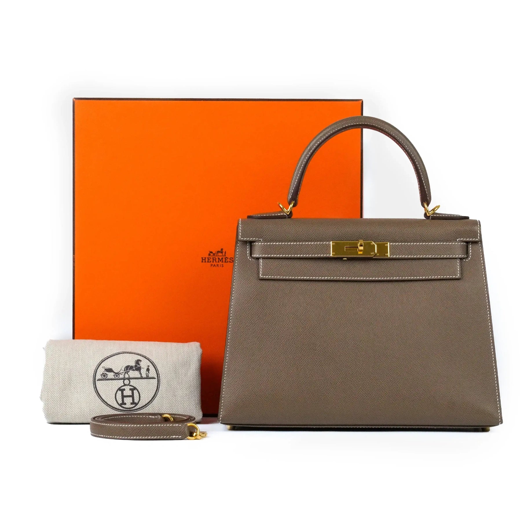 Hermès Kelly Sellier 25 Etoupe GHW