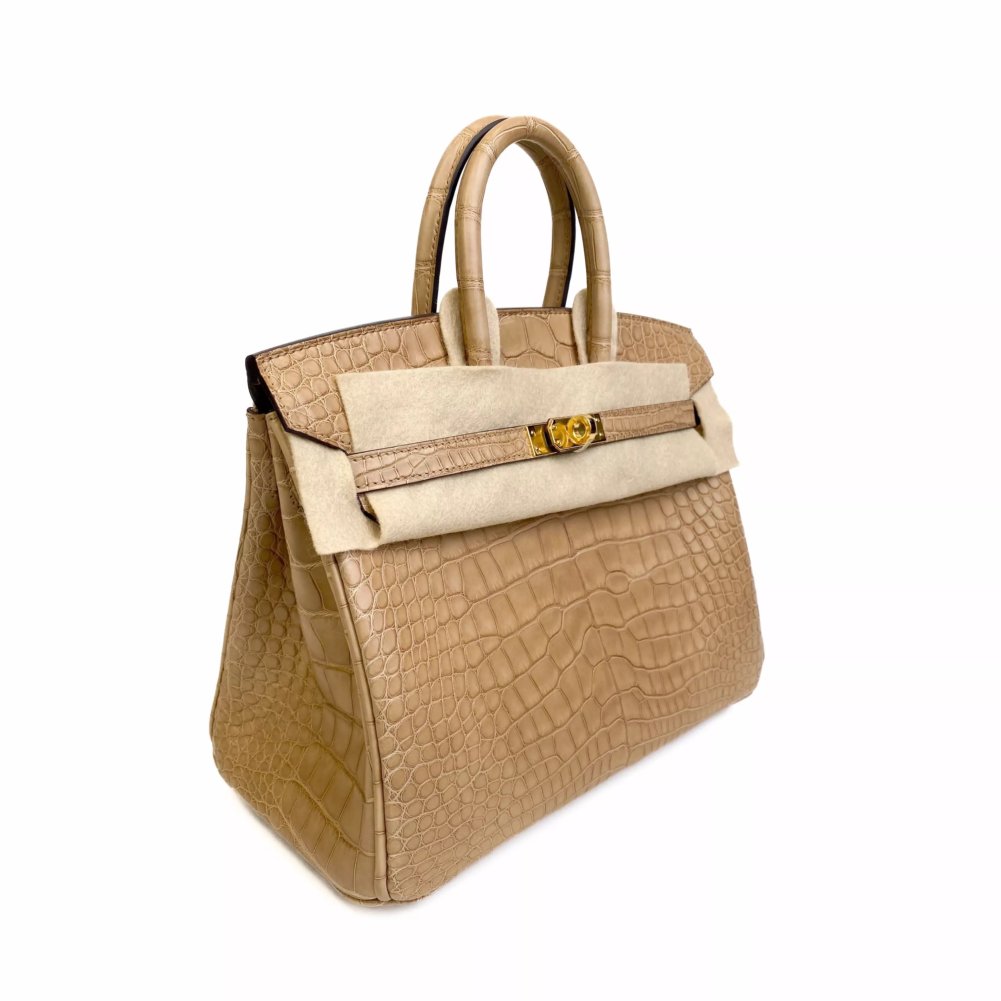 Hermes Birkin 25 Chai Matte Alligator Gold Hardware Side