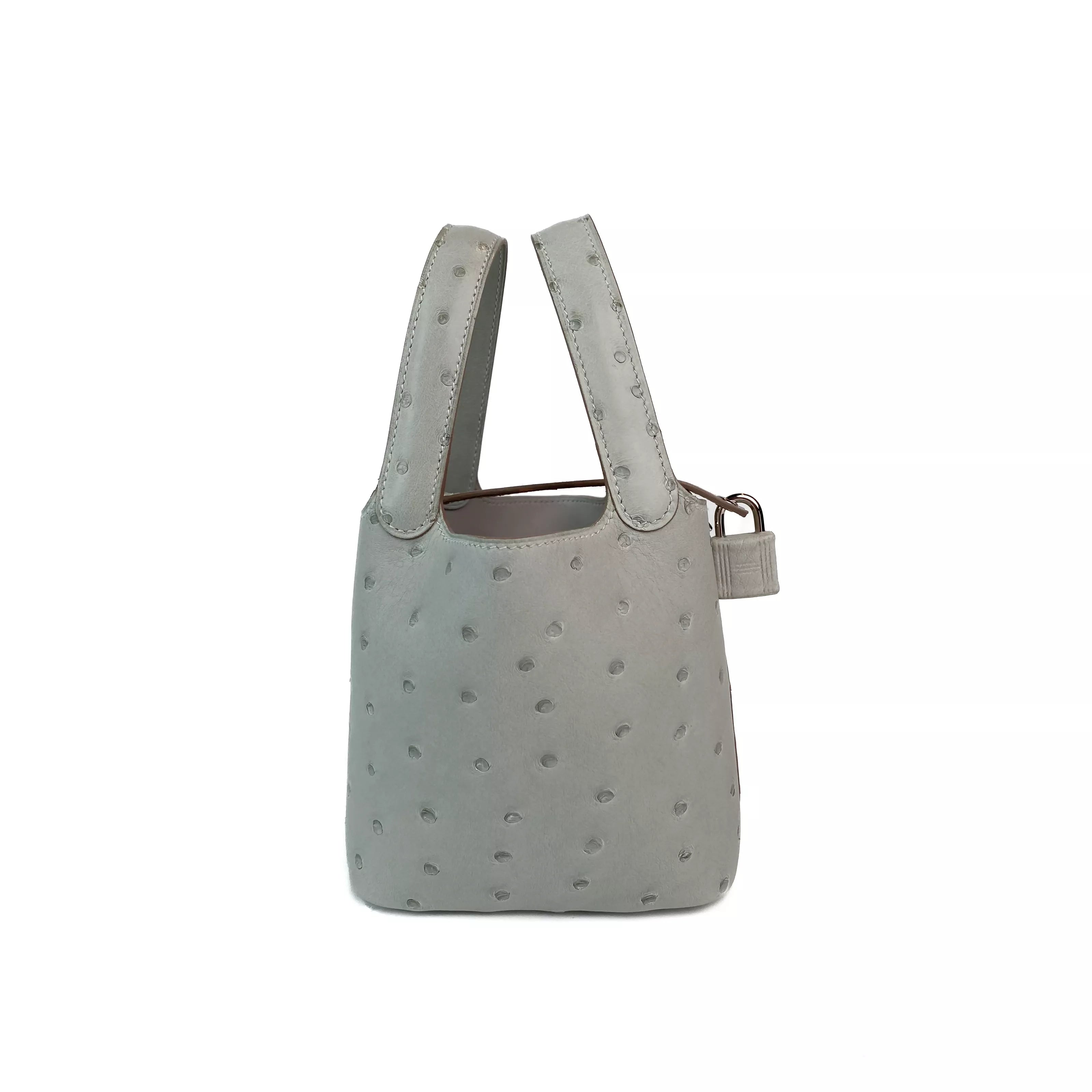 Hermes Picotin 18 Lock Bag Ostrich Gris Meyer PHW Side