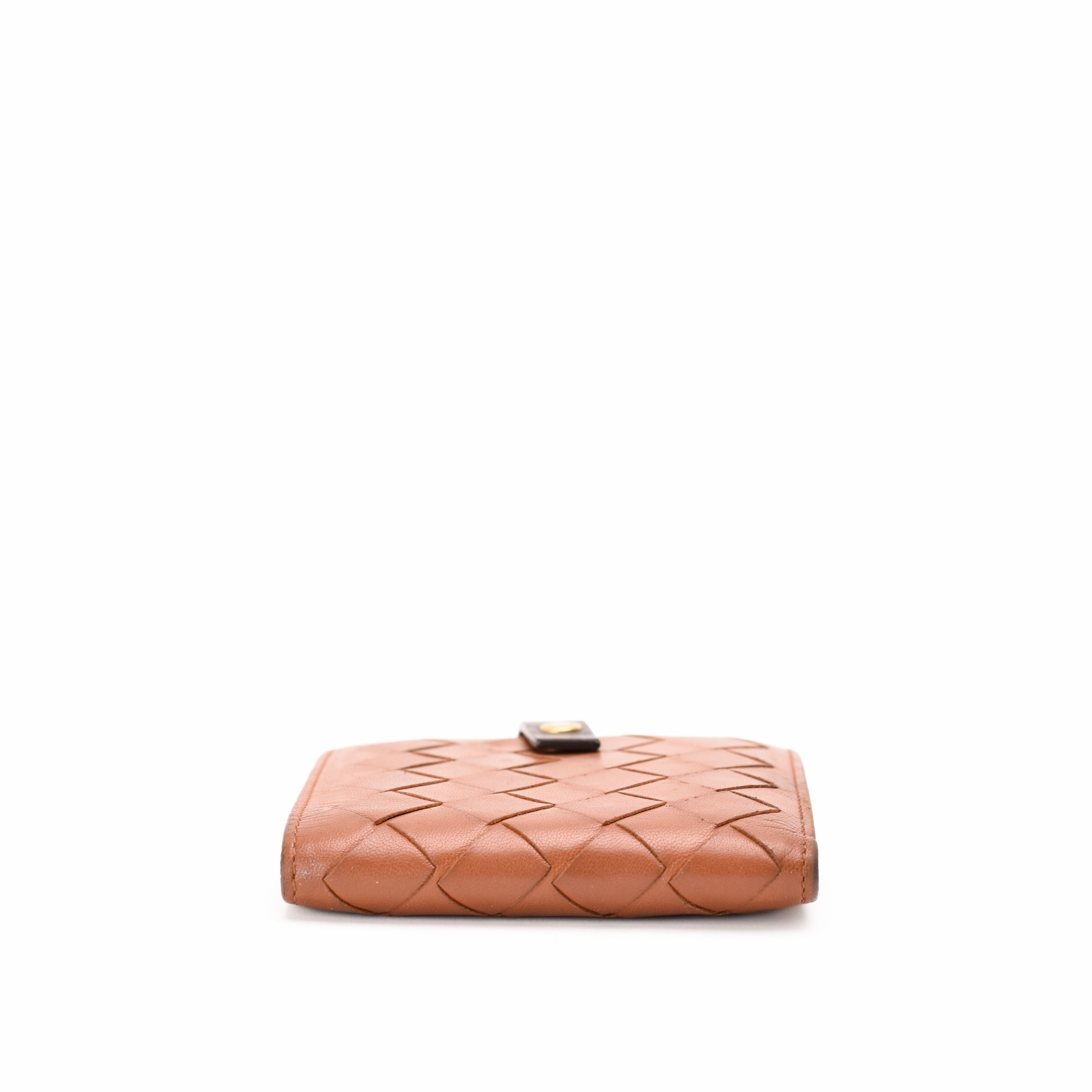Bottega Veneta Brown Caramel Intreciatto Fold-Over Mini Wallet