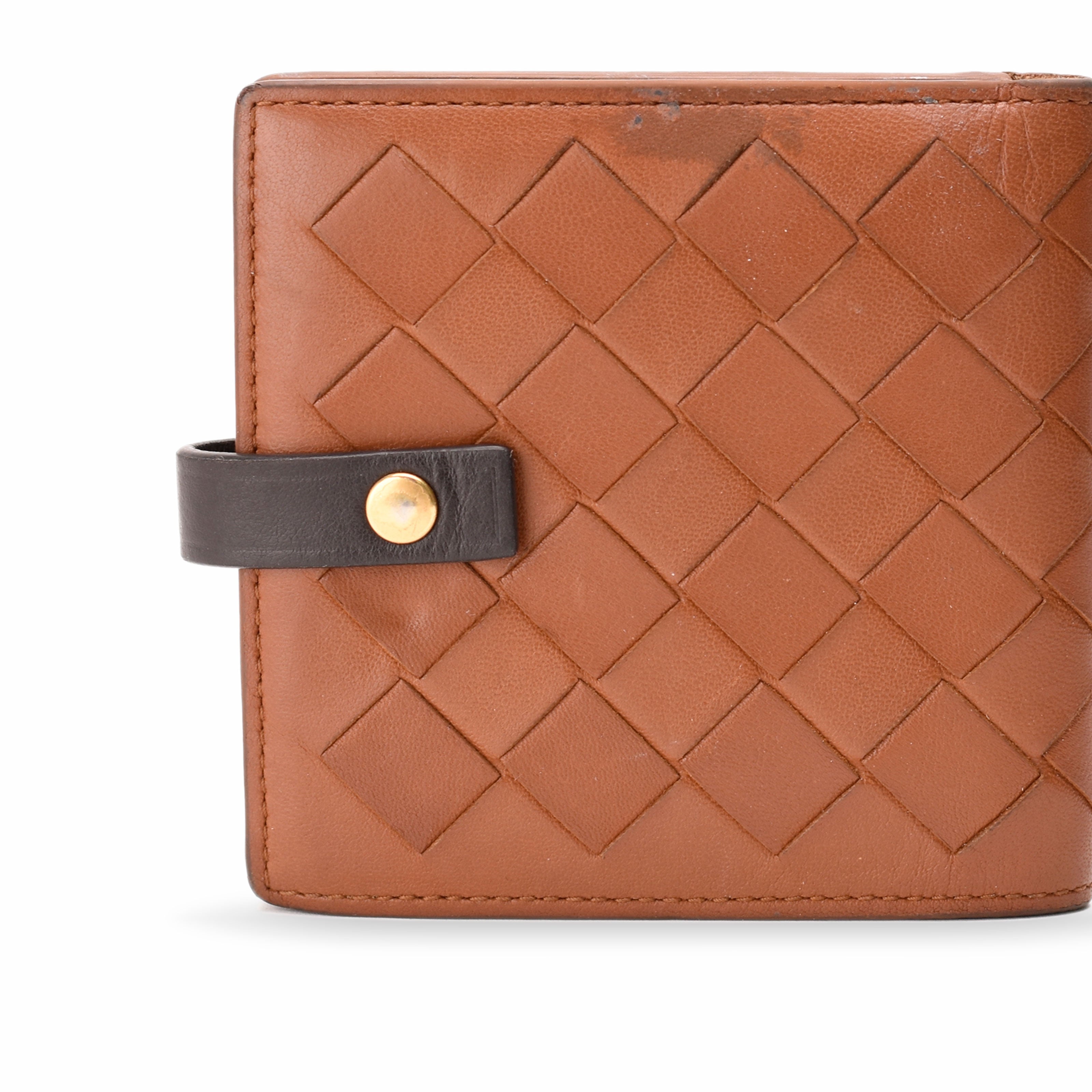 Bottega Veneta Brown Caramel Intreciatto Fold-Over Mini Wallet