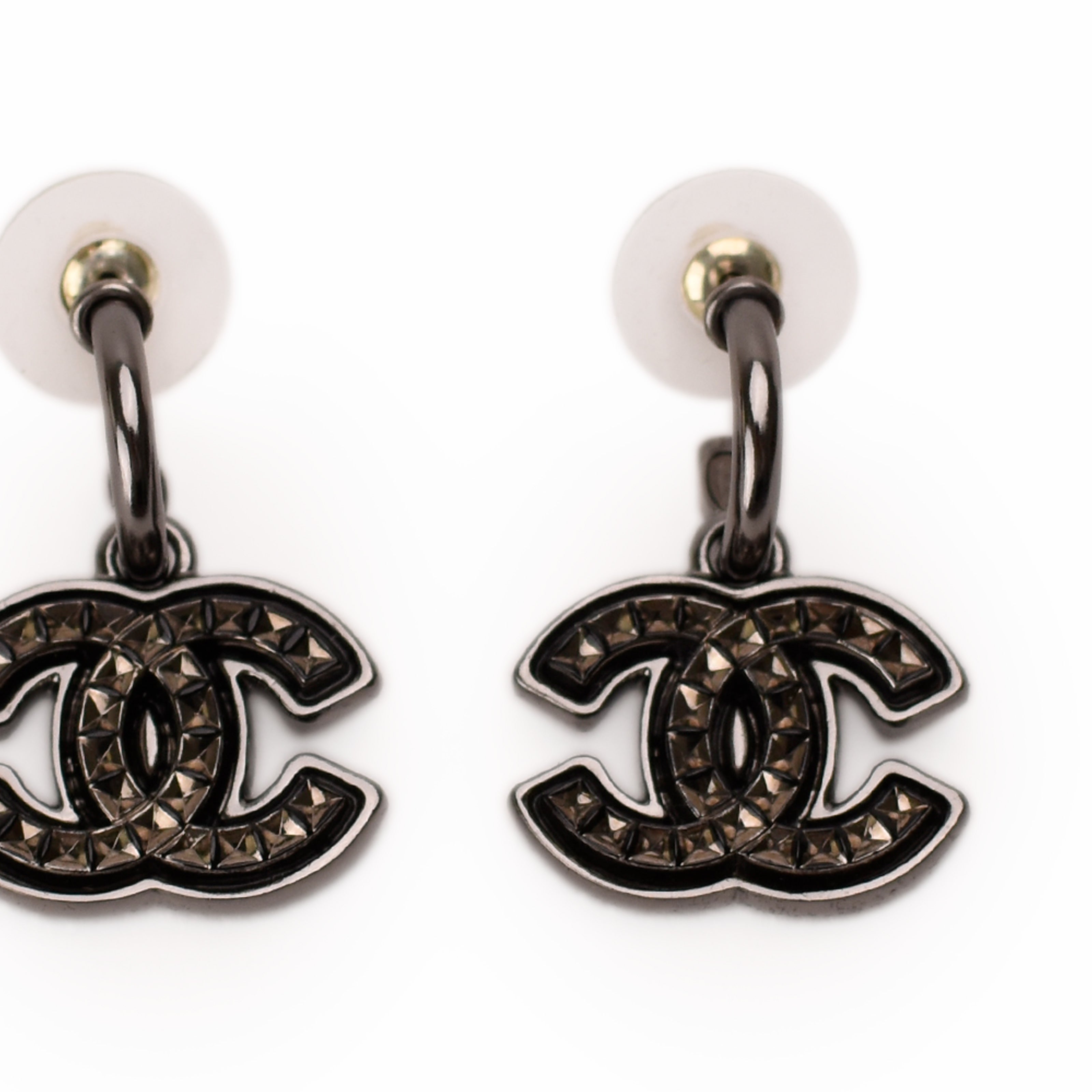 Chanel CC Drop Gunmetal Earrings