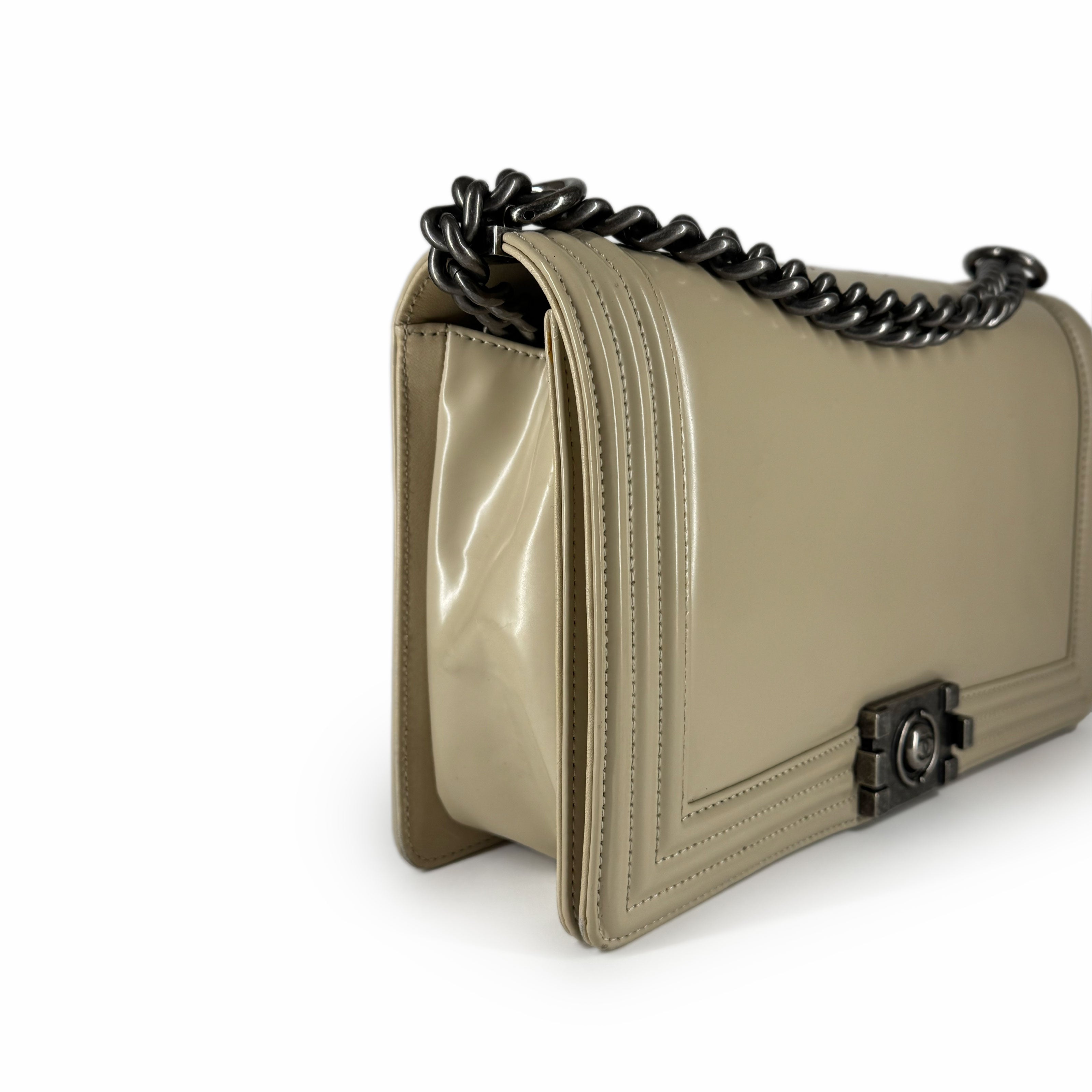 Chanel Boy New Medium Patent Beige RHW Bag