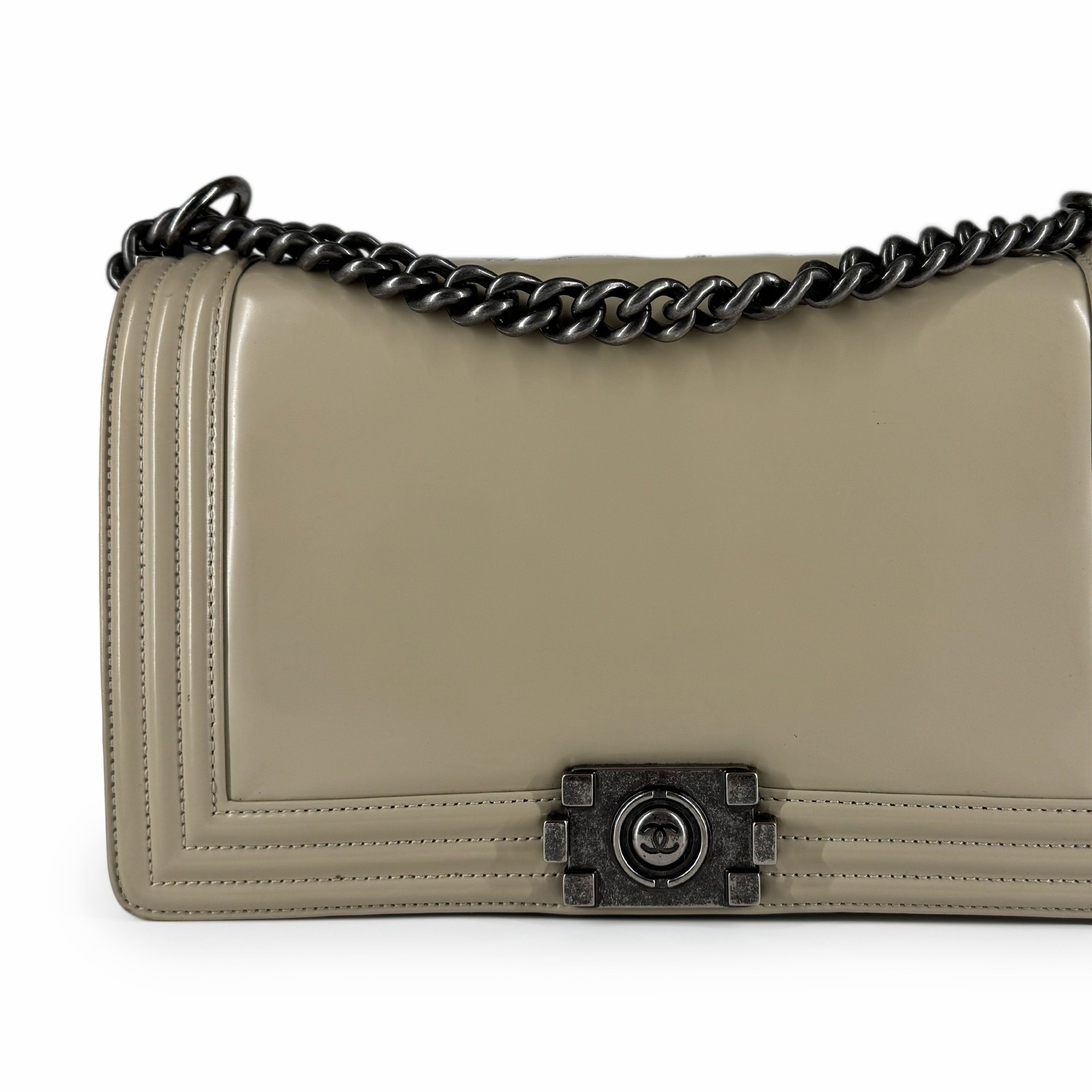 Chanel Boy New Medium Patent Beige RHW Bag