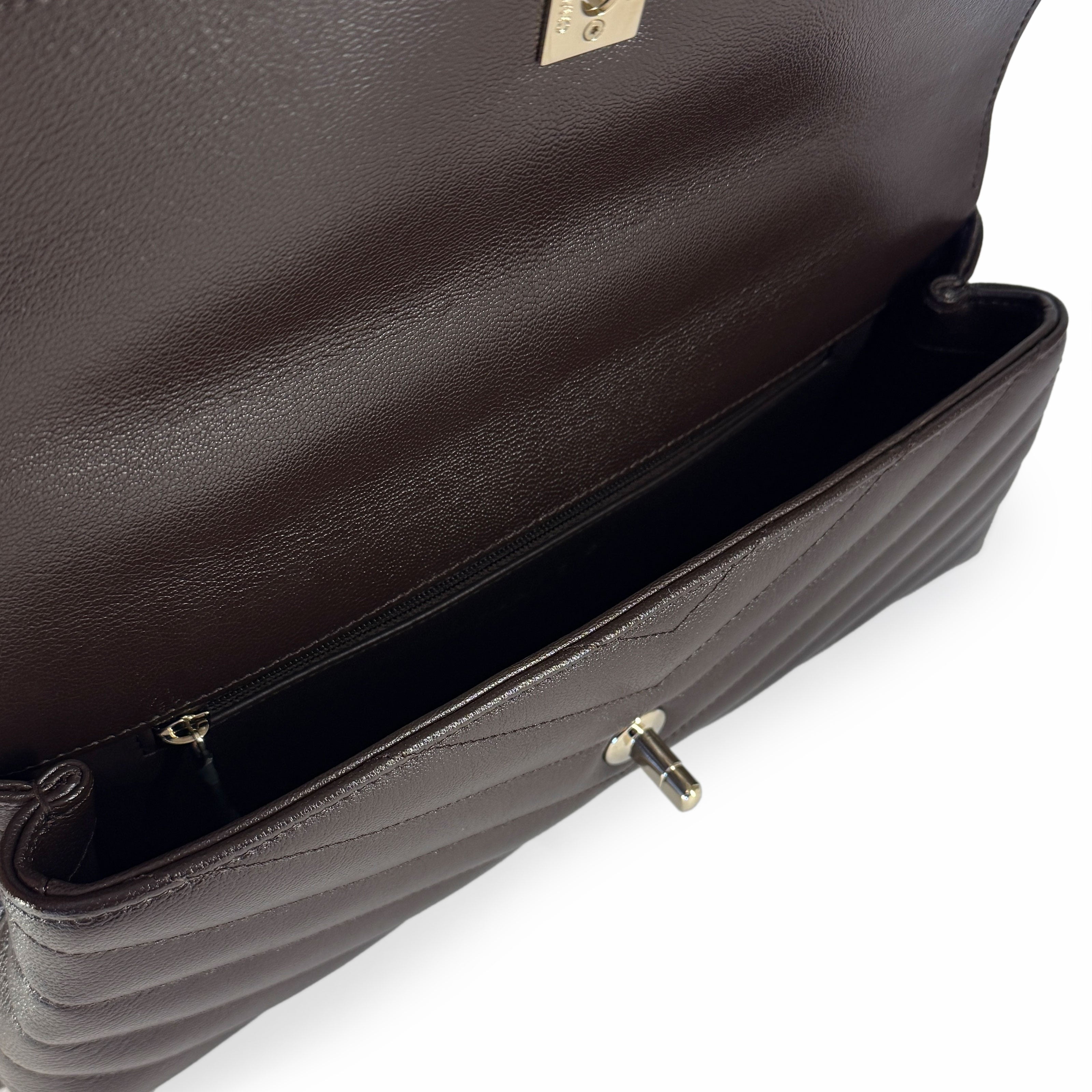 Chanel Maxi Coco Handle Flap Bag Goatskin Dark Brown CHW
