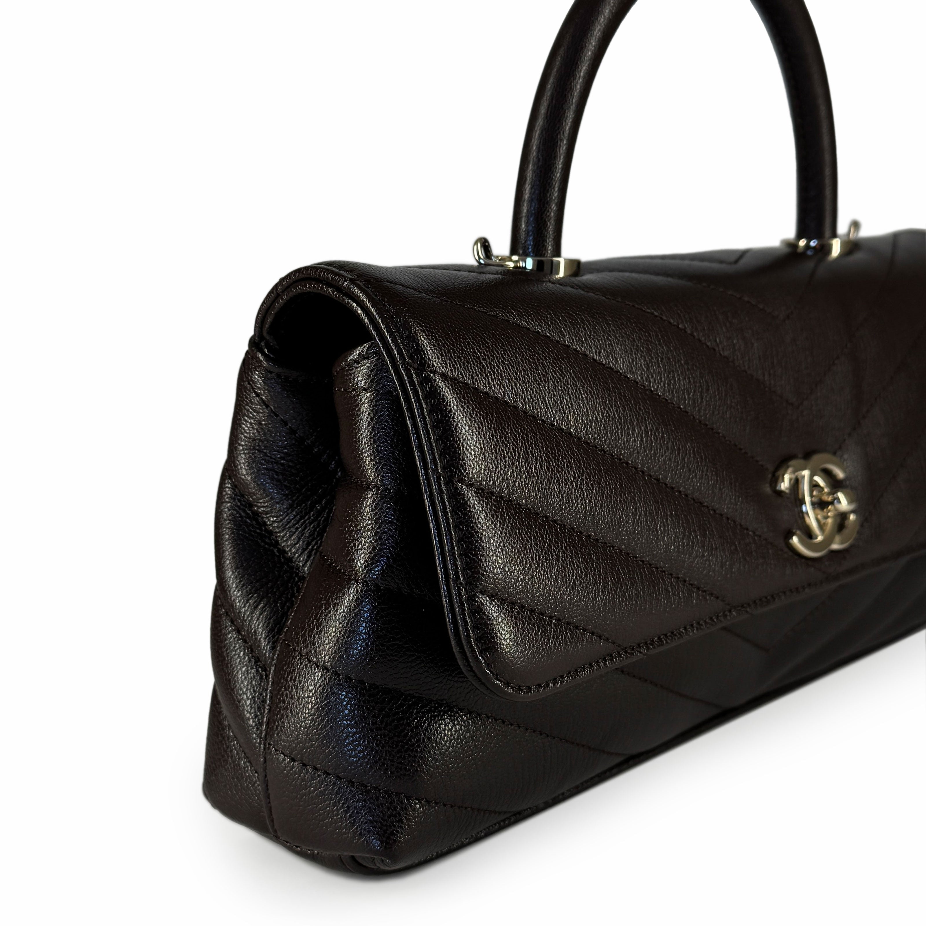 Chanel Maxi Coco Handle Flap Bag Goatskin Dark Brown CHW