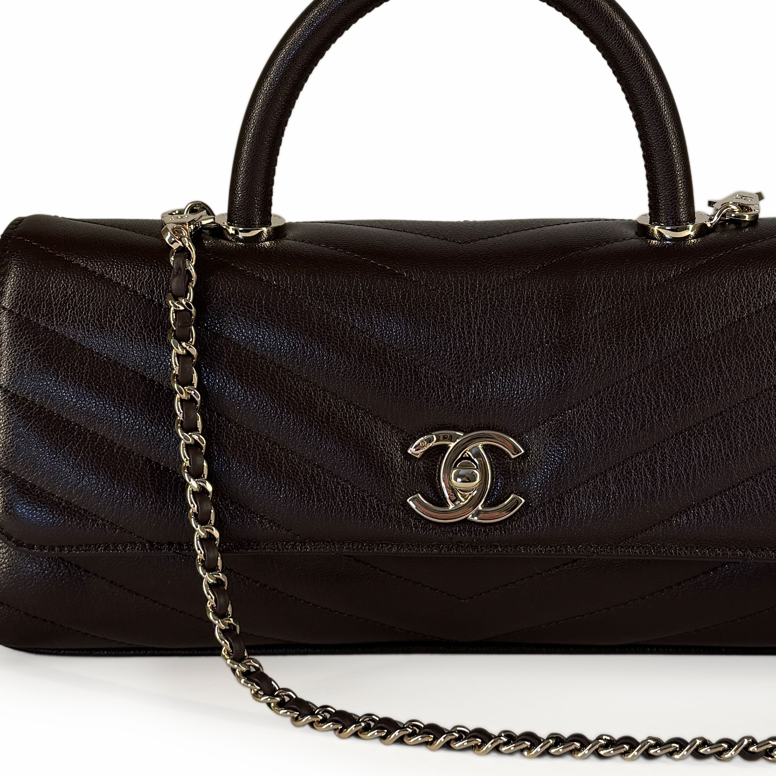 Chanel Maxi Coco Handle Flap Bag Goatskin Dark Brown CHW